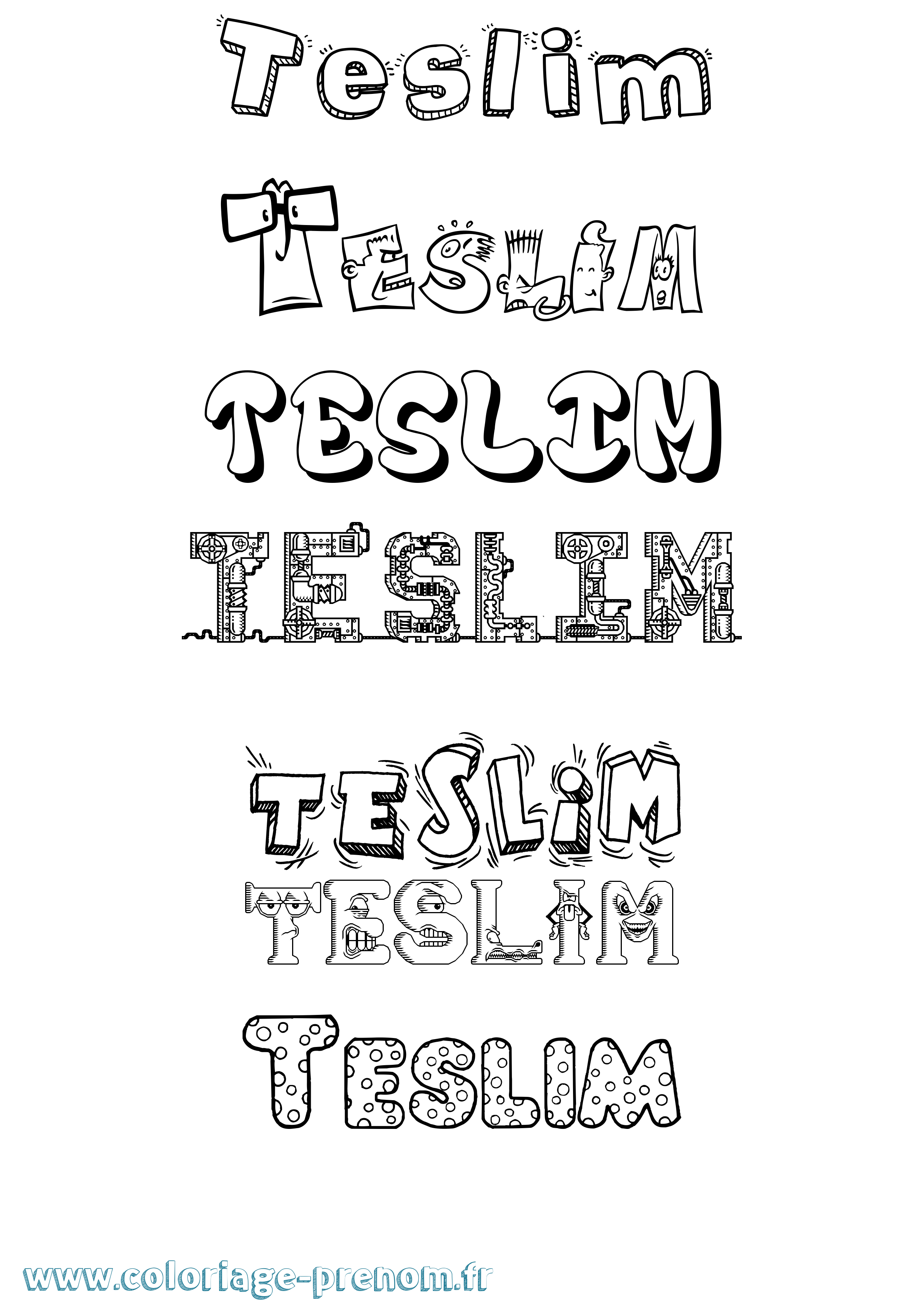 Coloriage prénom Teslim Fun