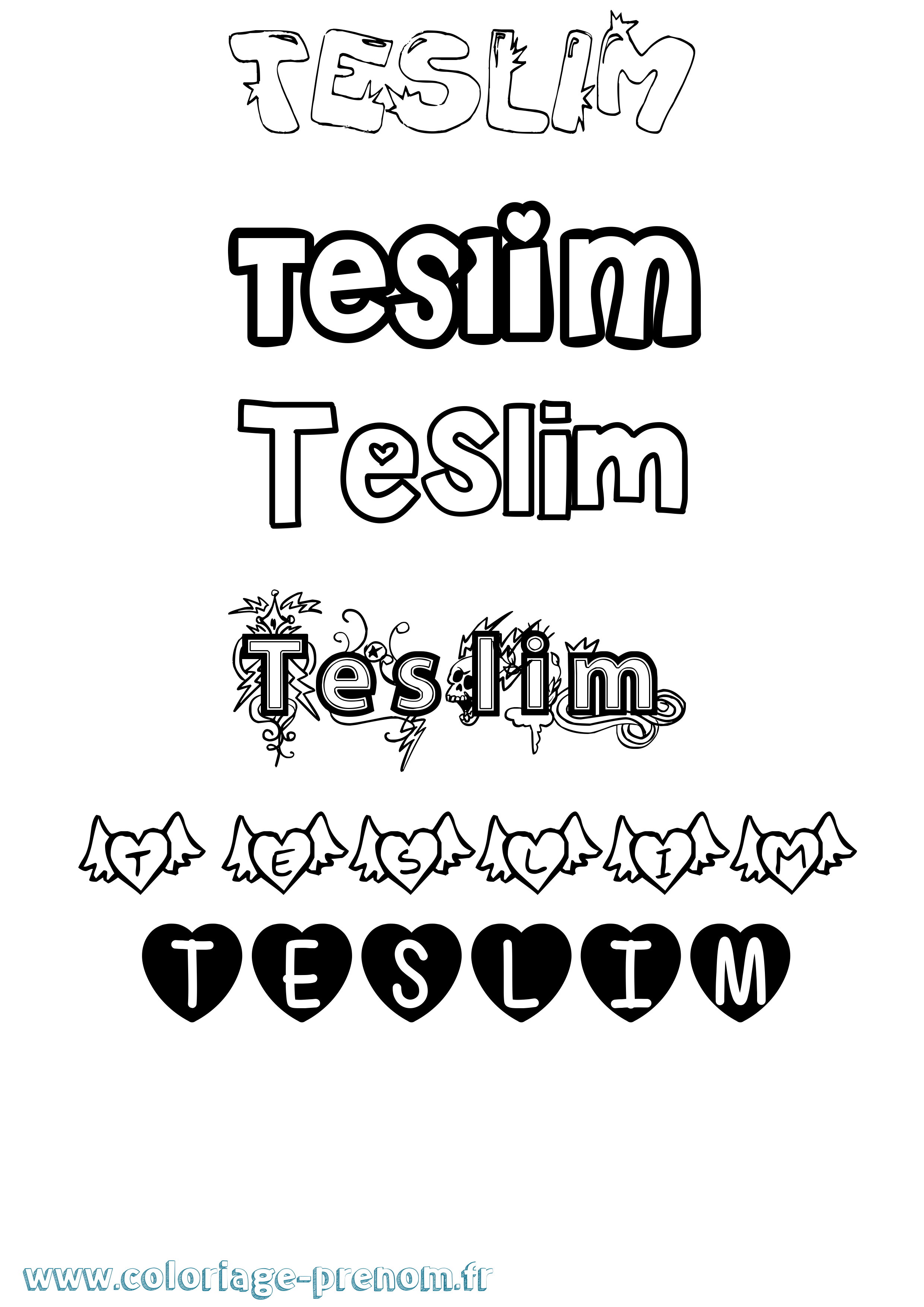 Coloriage prénom Teslim Girly