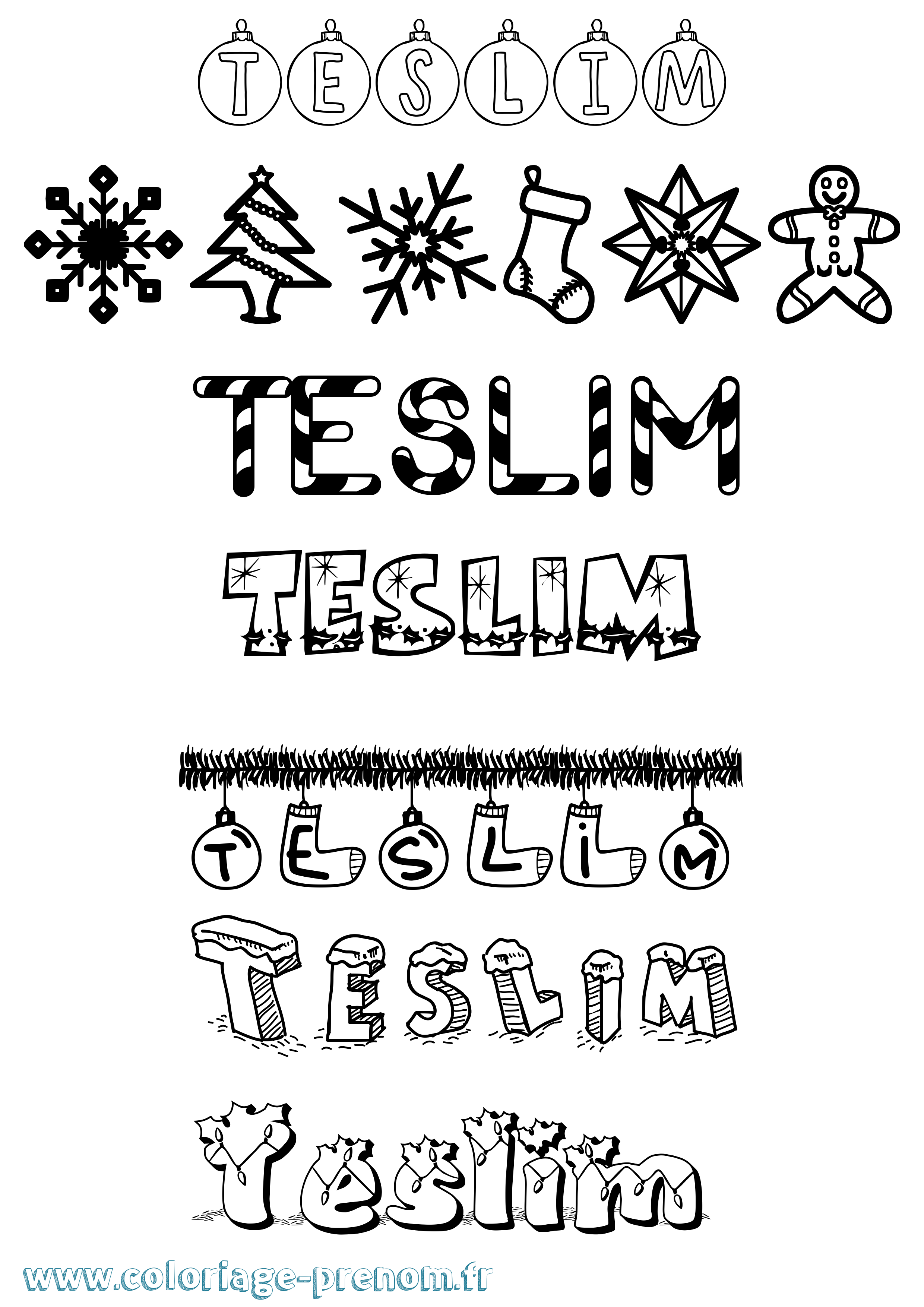 Coloriage prénom Teslim Noël