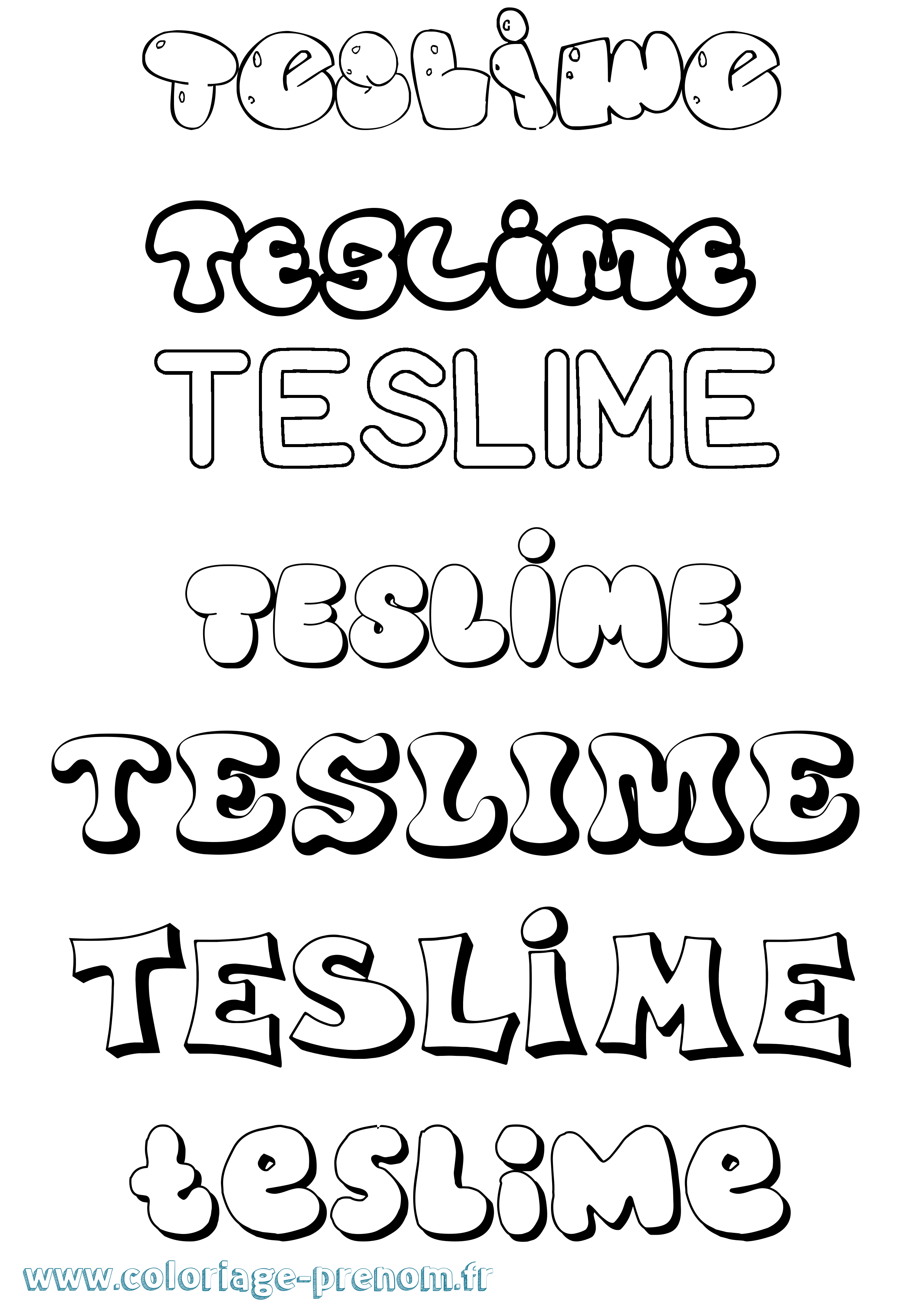 Coloriage prénom Teslime Bubble