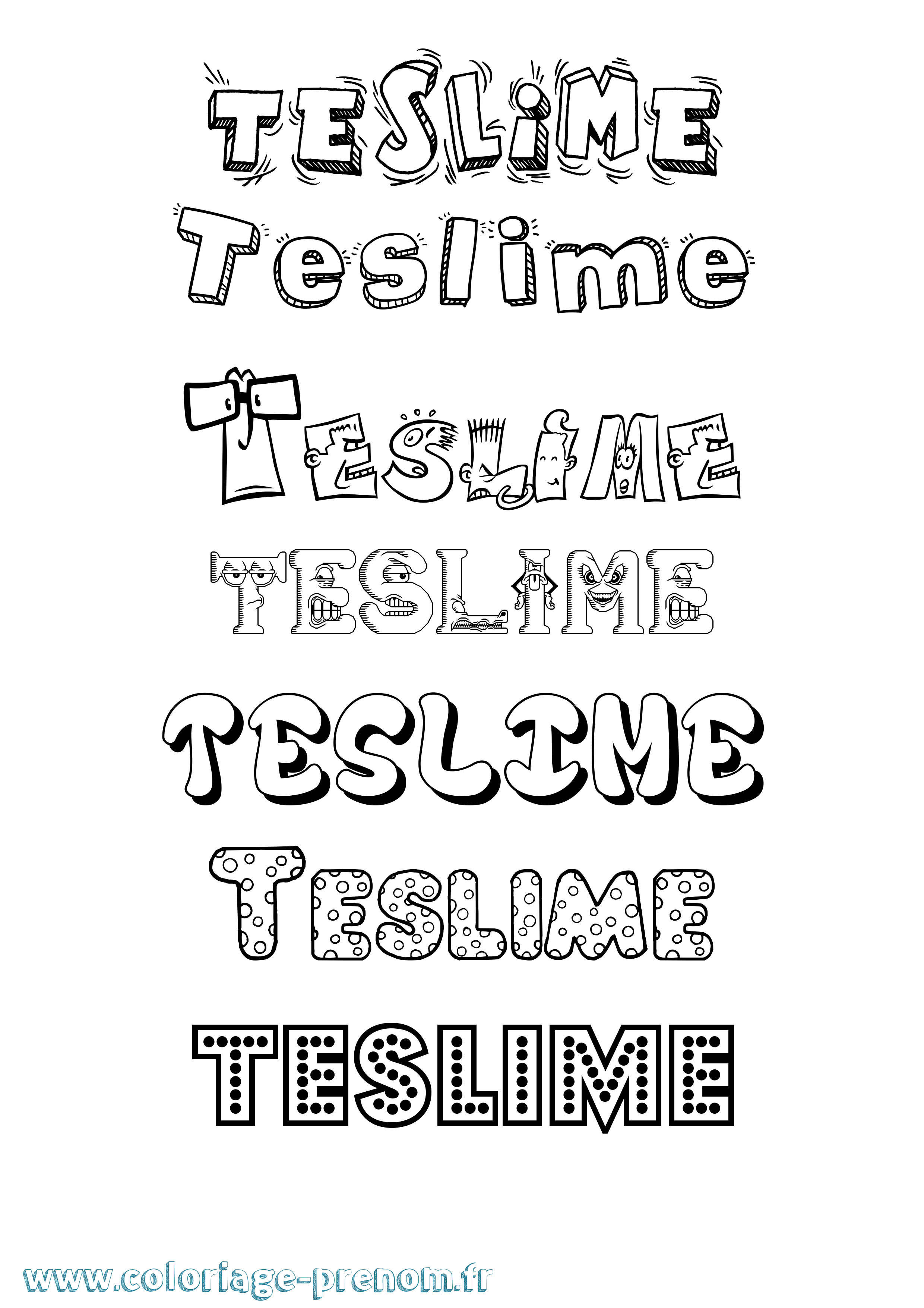Coloriage prénom Teslime Fun