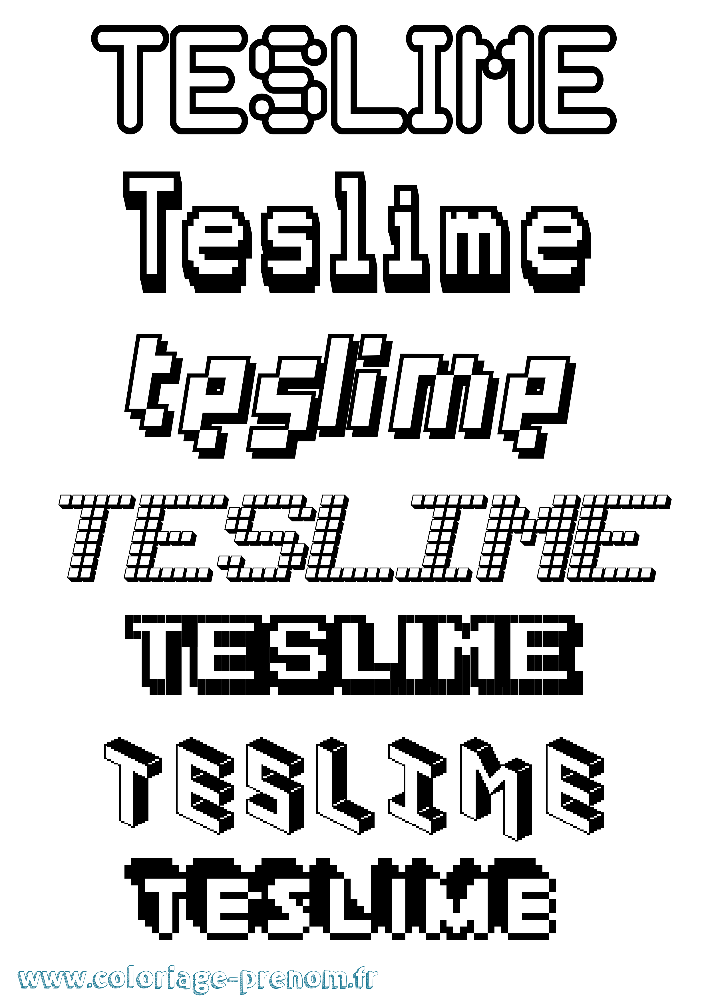 Coloriage prénom Teslime Pixel