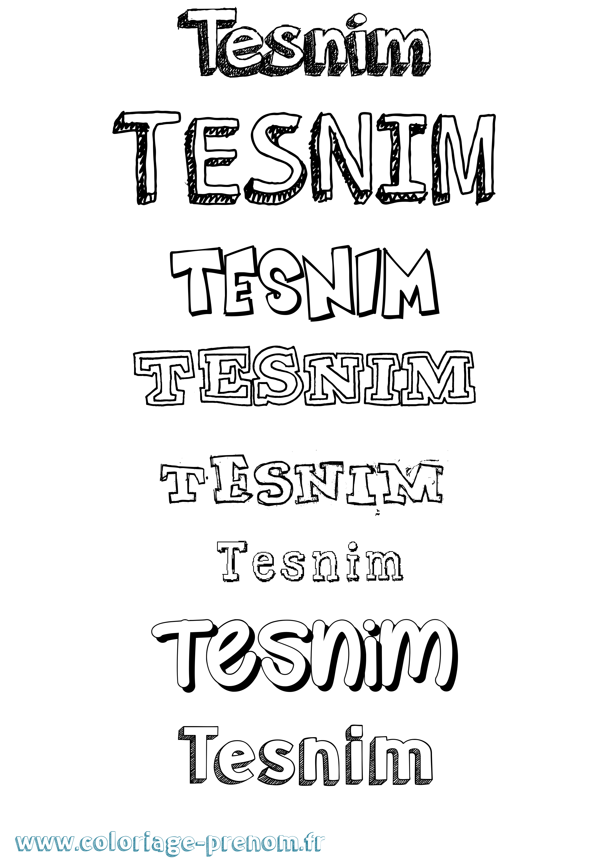 Coloriage prénom Tesnim Dessiné