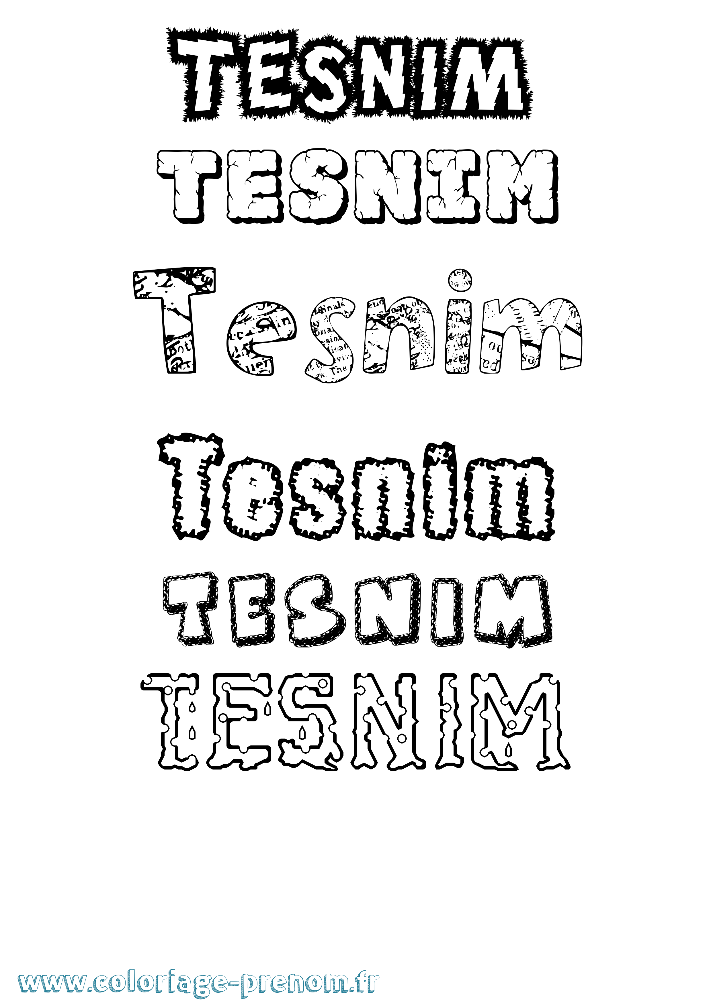 Coloriage prénom Tesnim Destructuré