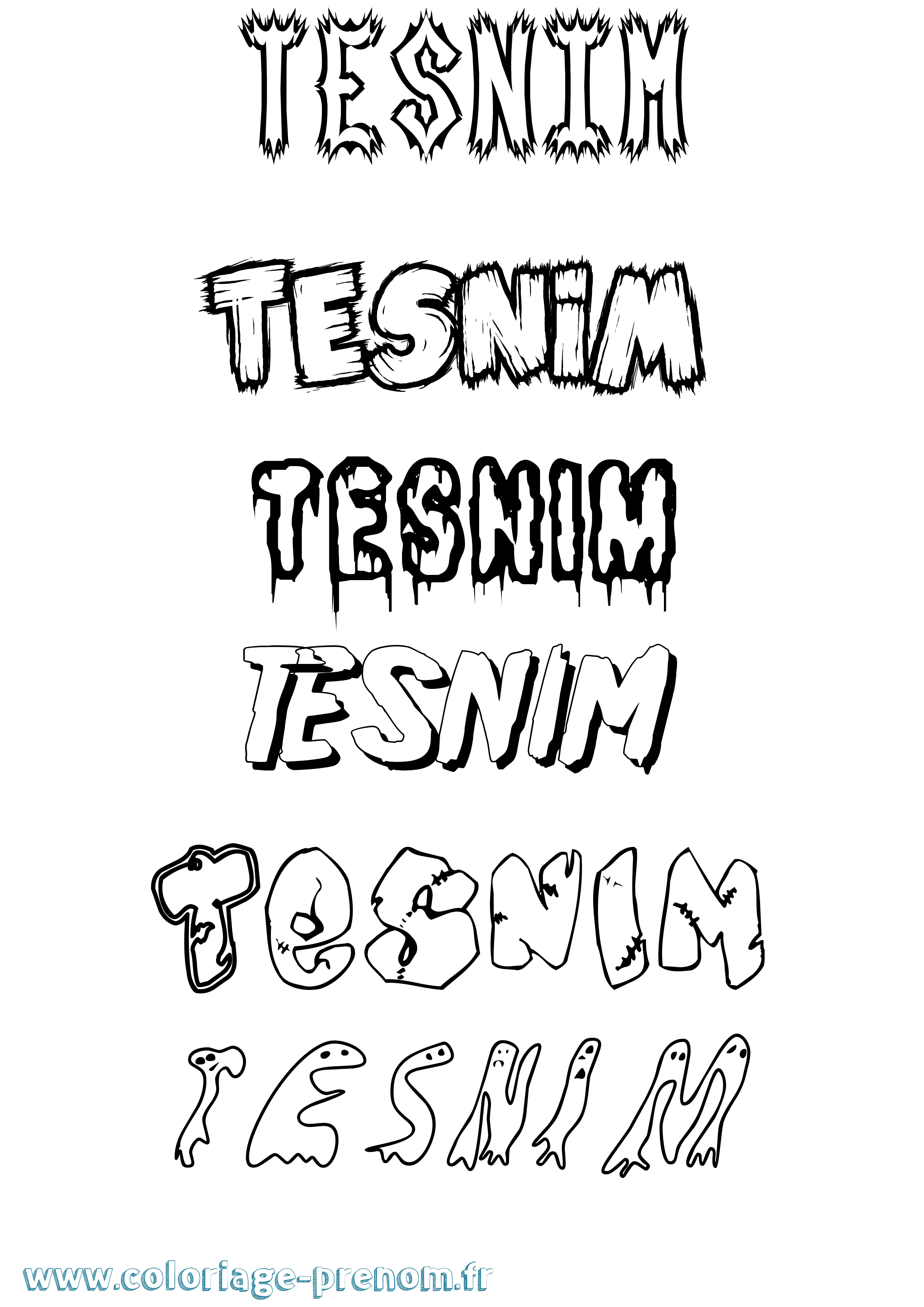 Coloriage prénom Tesnim Frisson