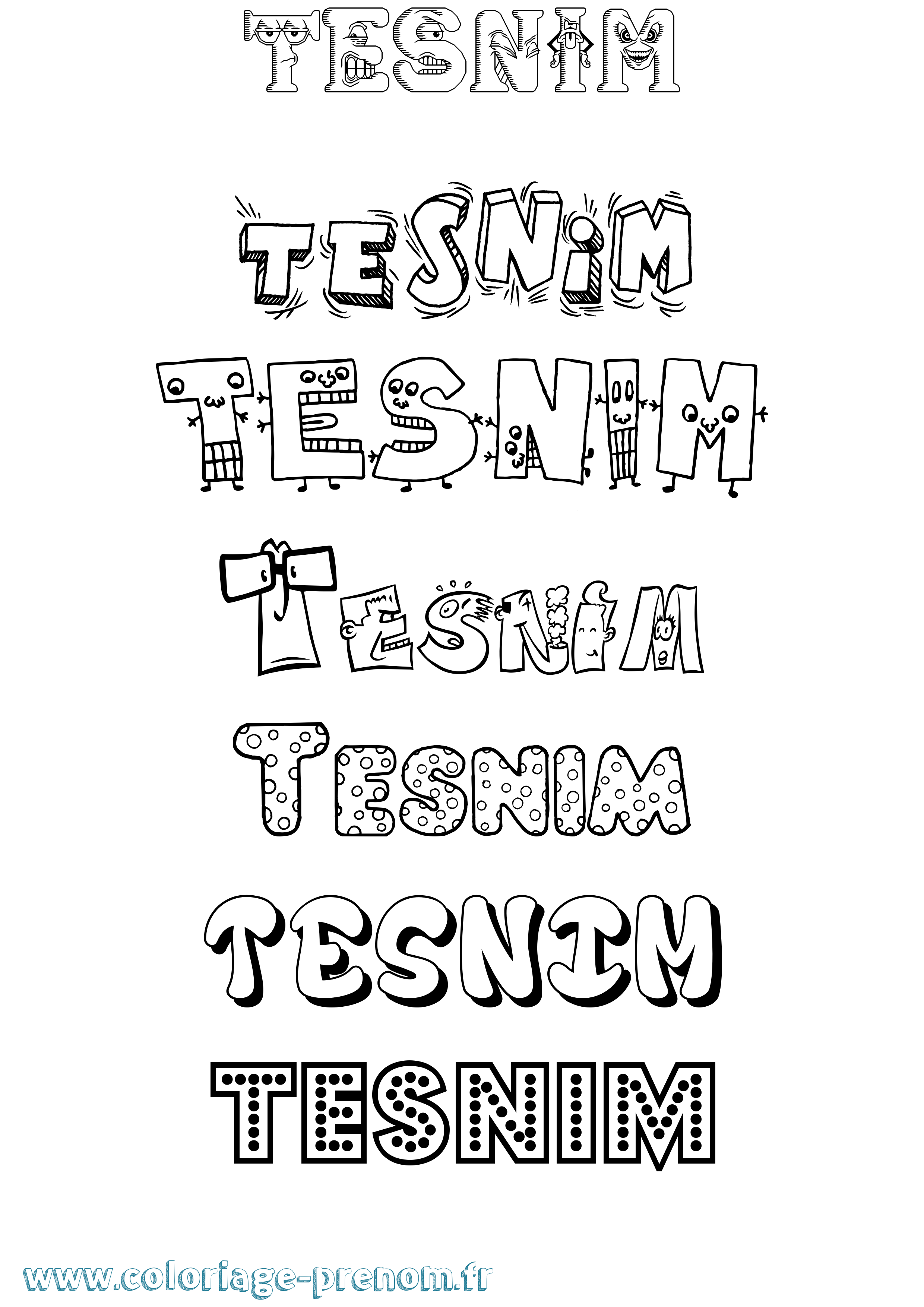 Coloriage prénom Tesnim Fun