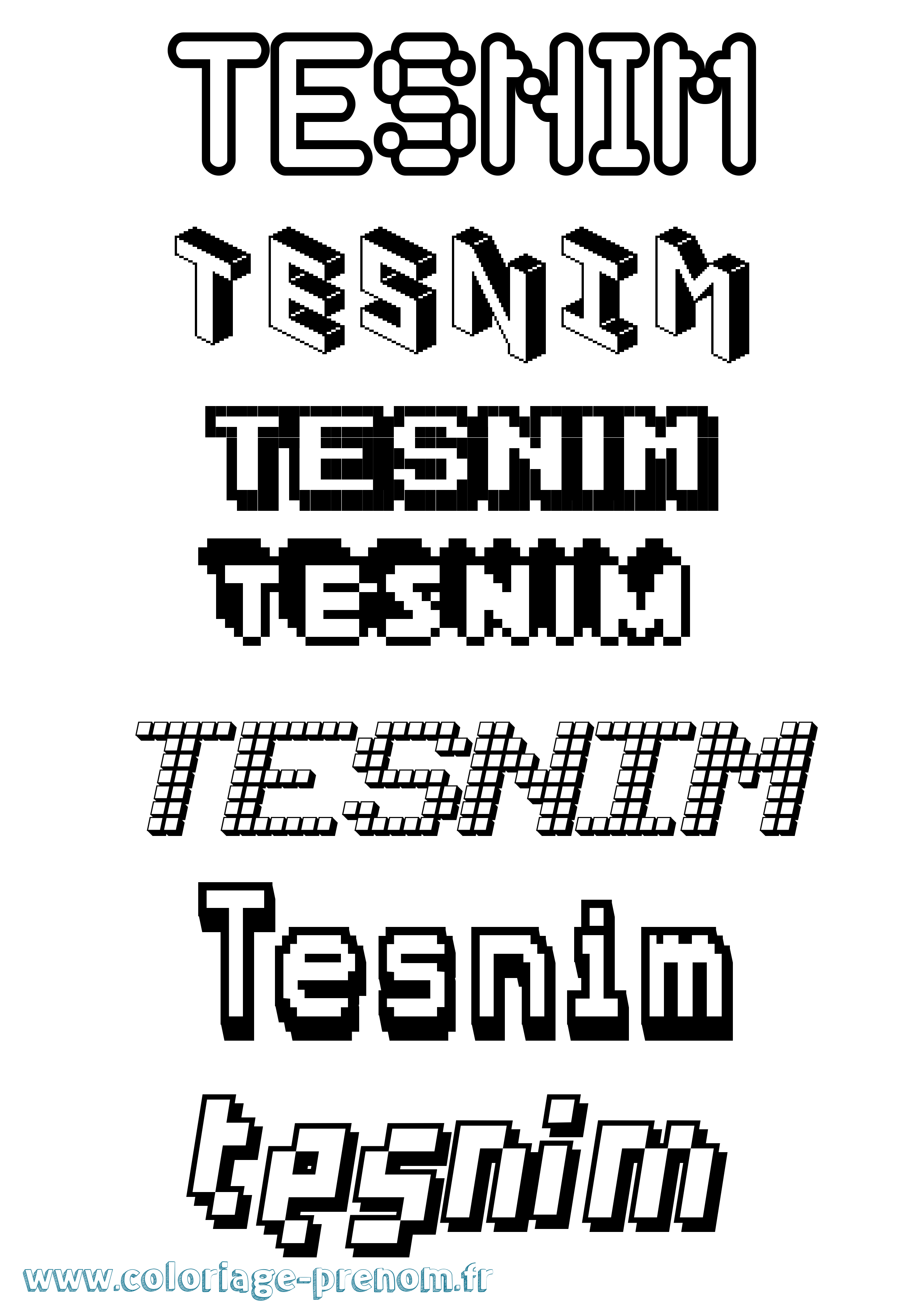 Coloriage prénom Tesnim Pixel