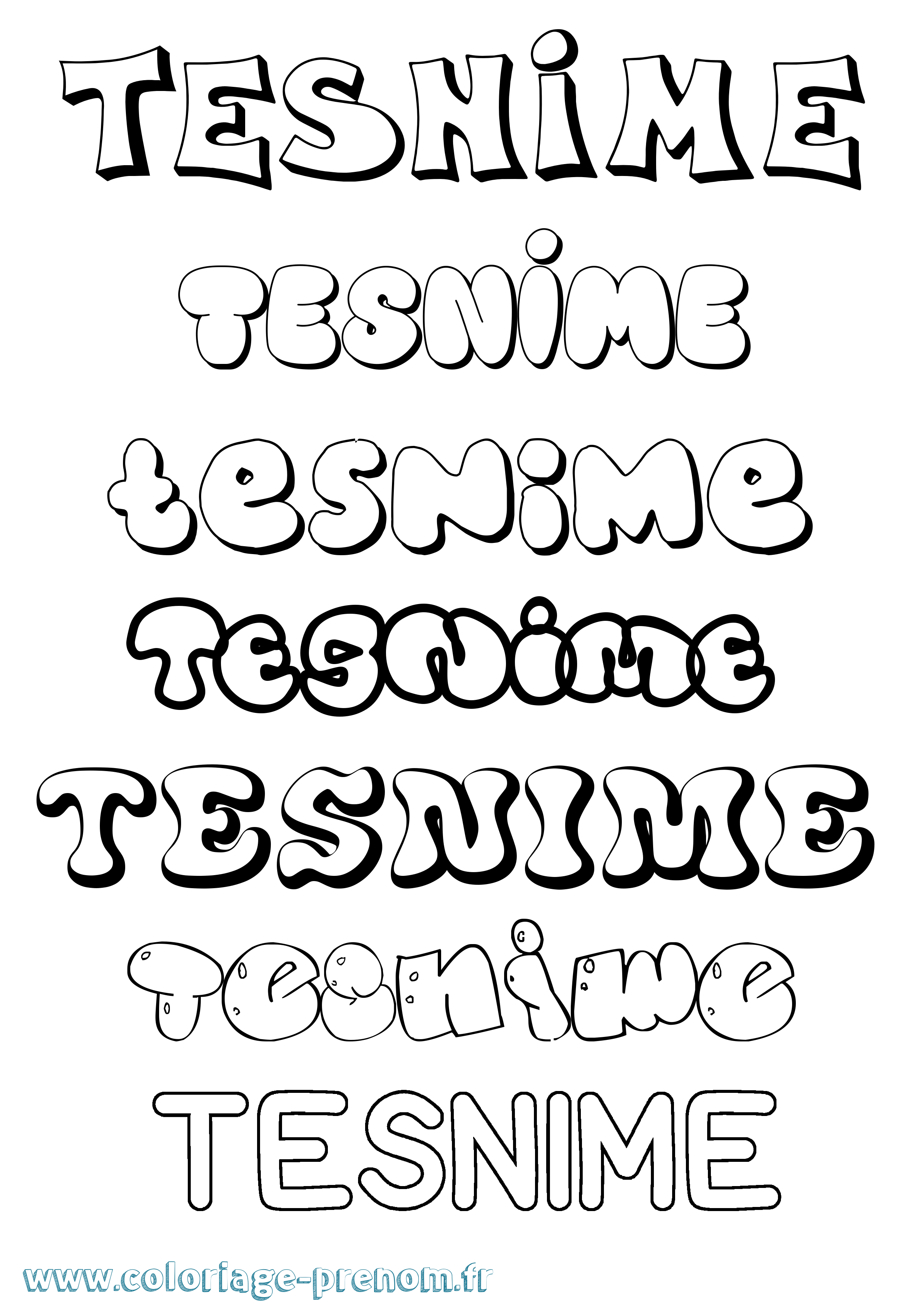 Coloriage Tesnime Bubble Coloriage prénom Tesnime Bubble