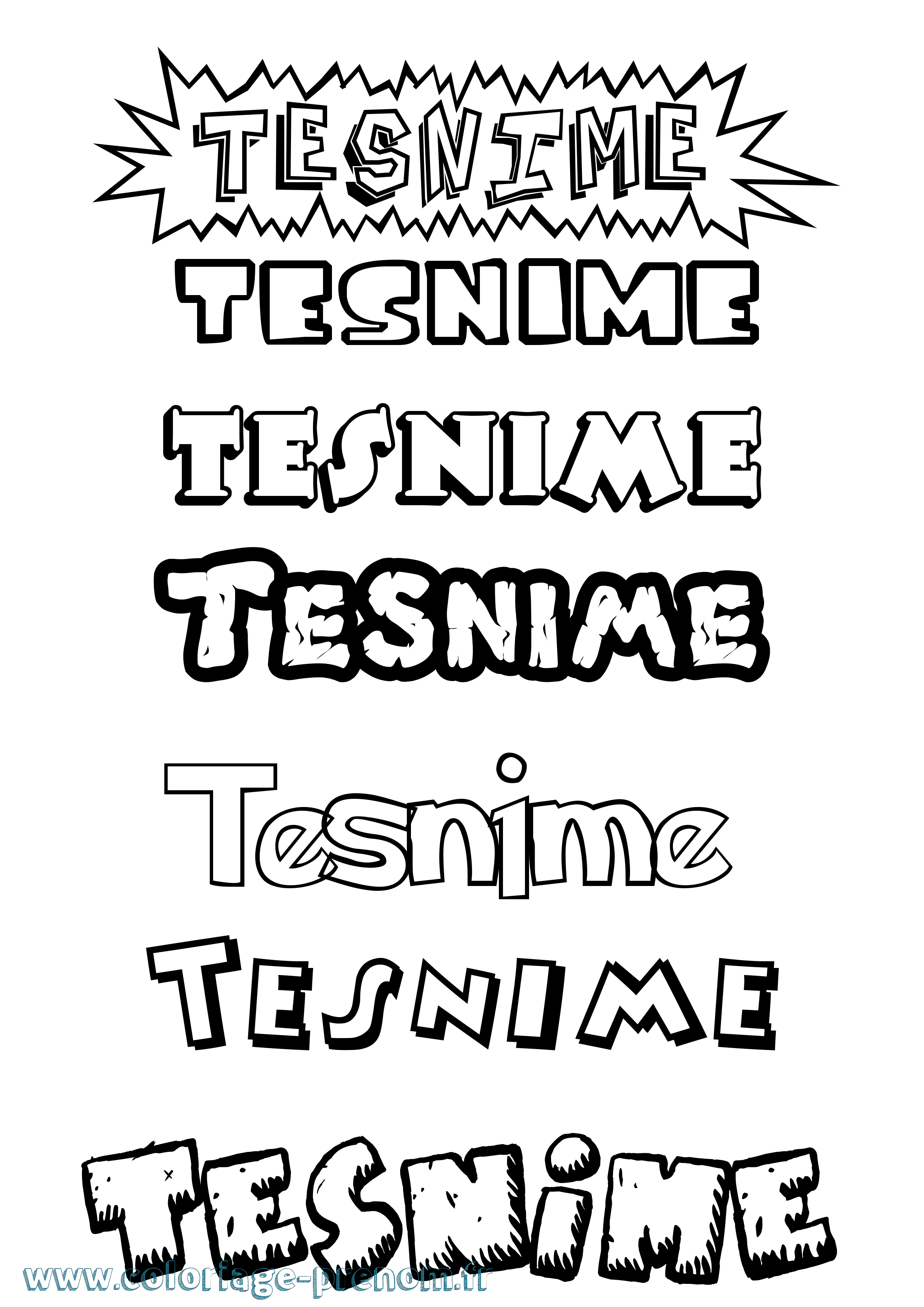 Coloriage Tesnime Dessin Animé Coloriage prénom Tesnime Dessin Animé