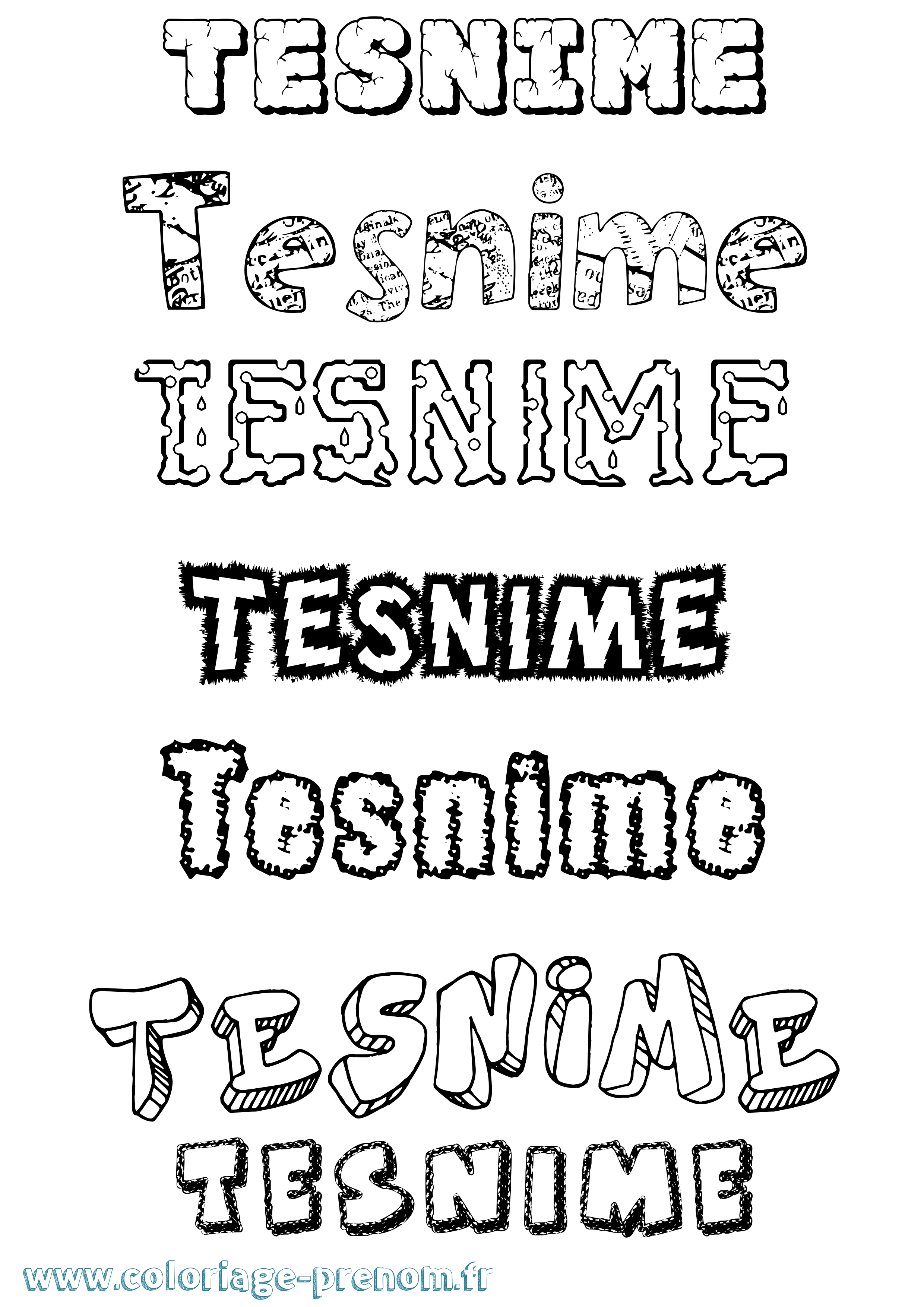 Coloriage Tesnime Destructuré Coloriage prénom Tesnime Destructuré