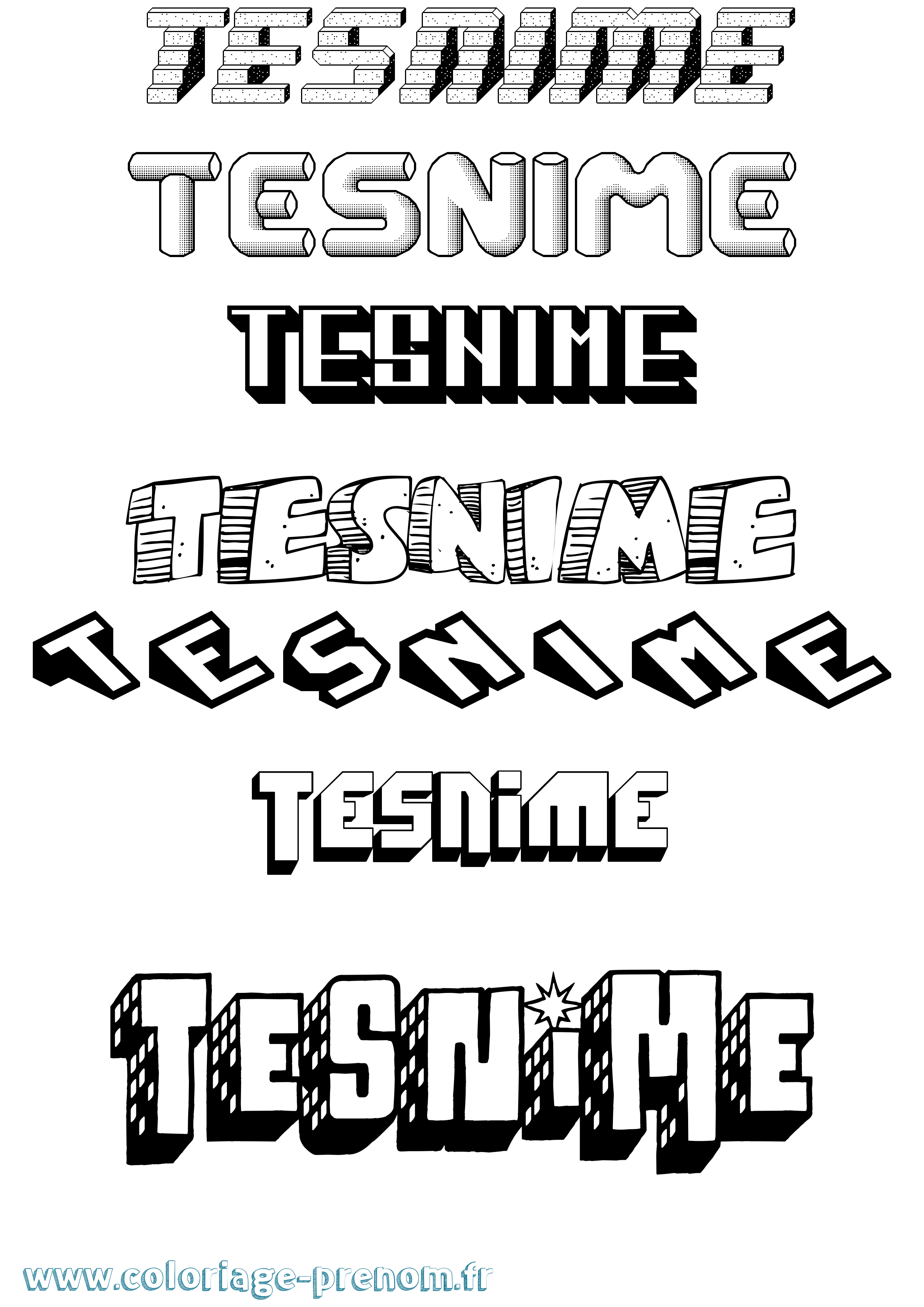 Coloriage Tesnime Effet 3D Coloriage prénom Tesnime Effet 3D