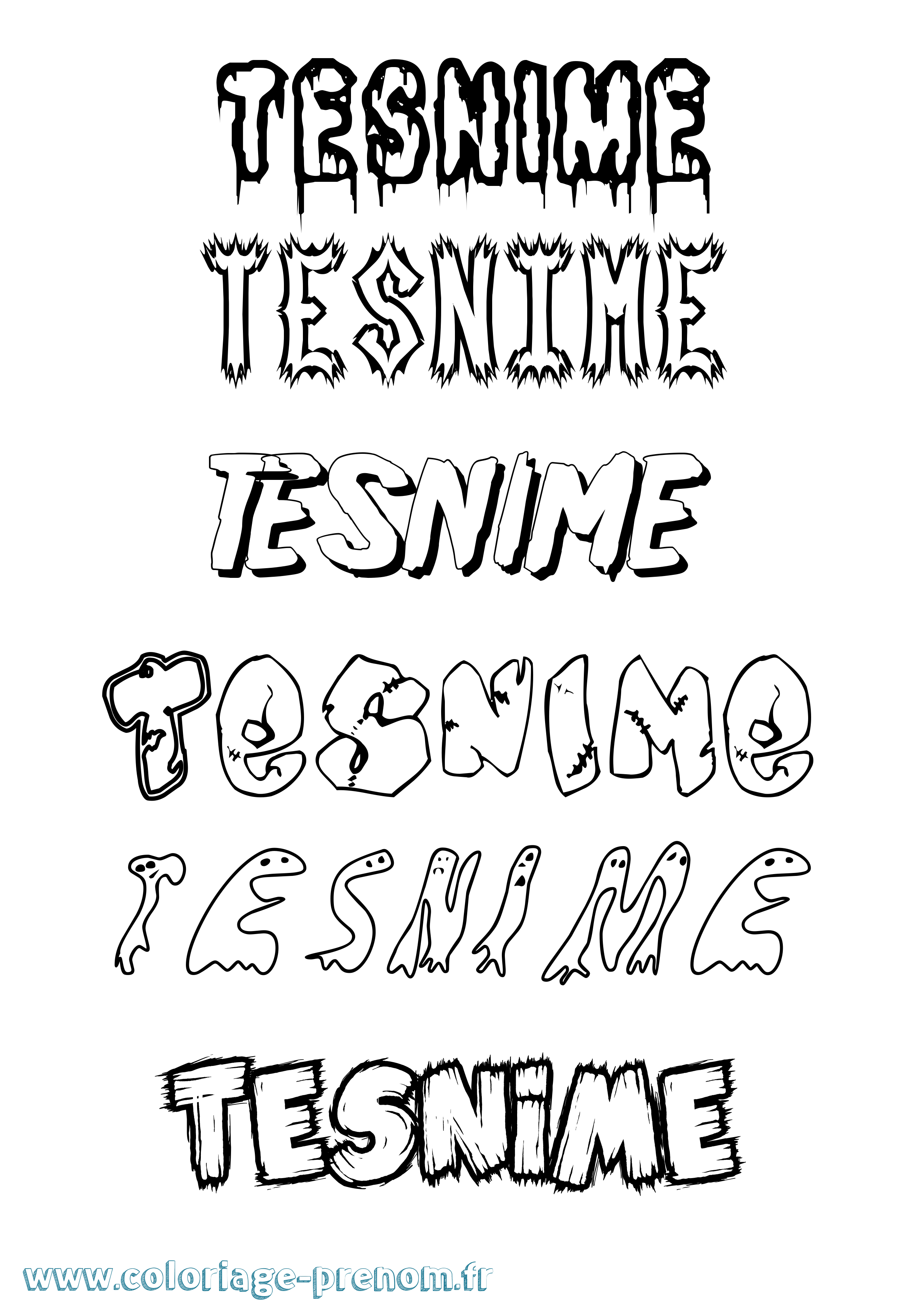 Coloriage Tesnime Frisson Coloriage prénom Tesnime Frisson
