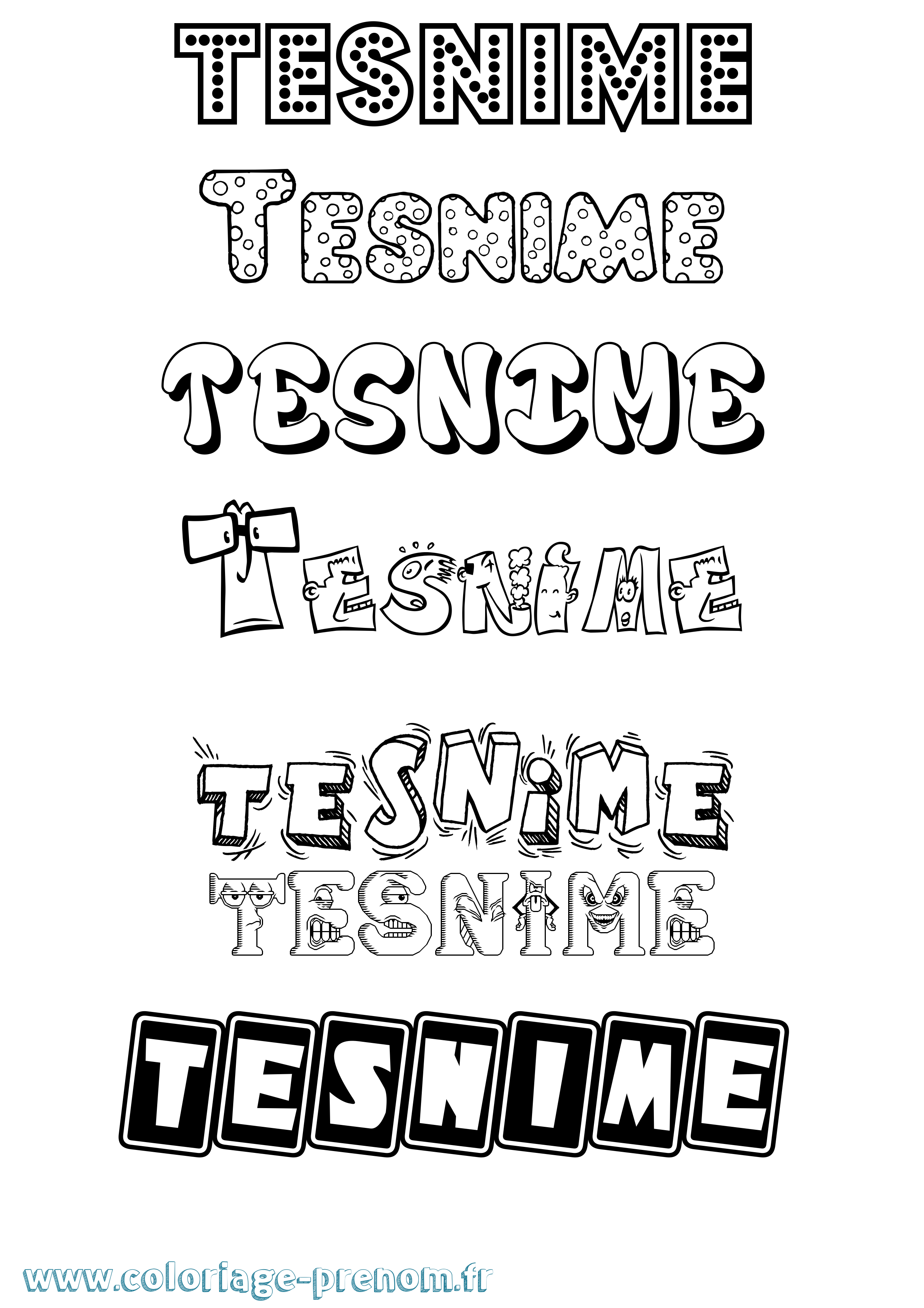 Coloriage Tesnime Fun Coloriage prénom Tesnime Fun