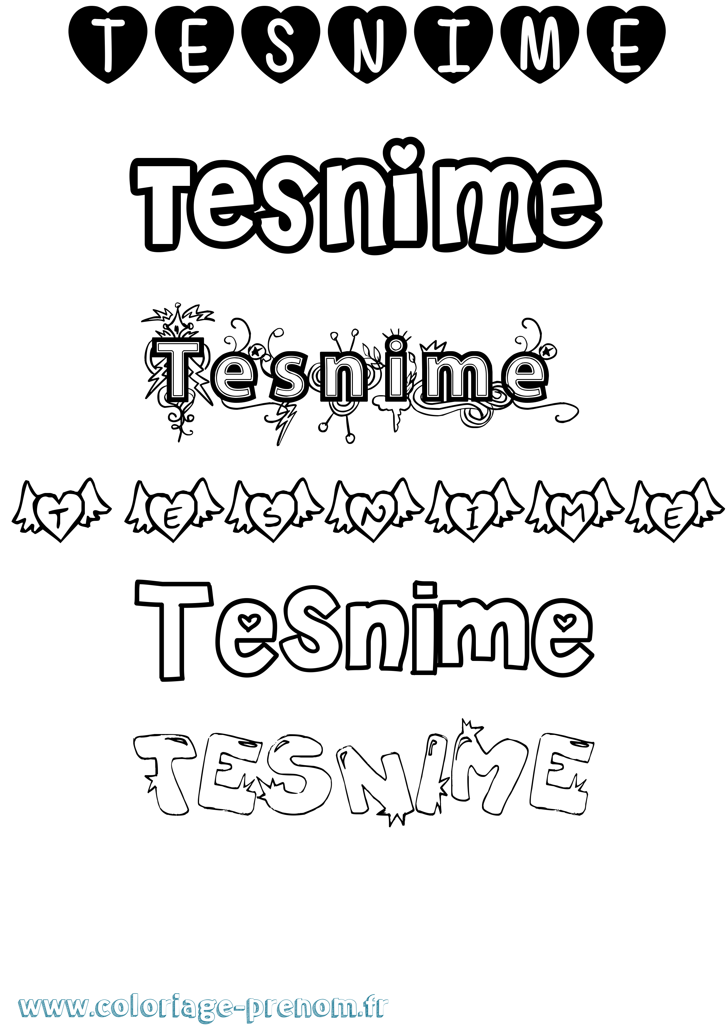Coloriage Tesnime Girly Coloriage prénom Tesnime Girly