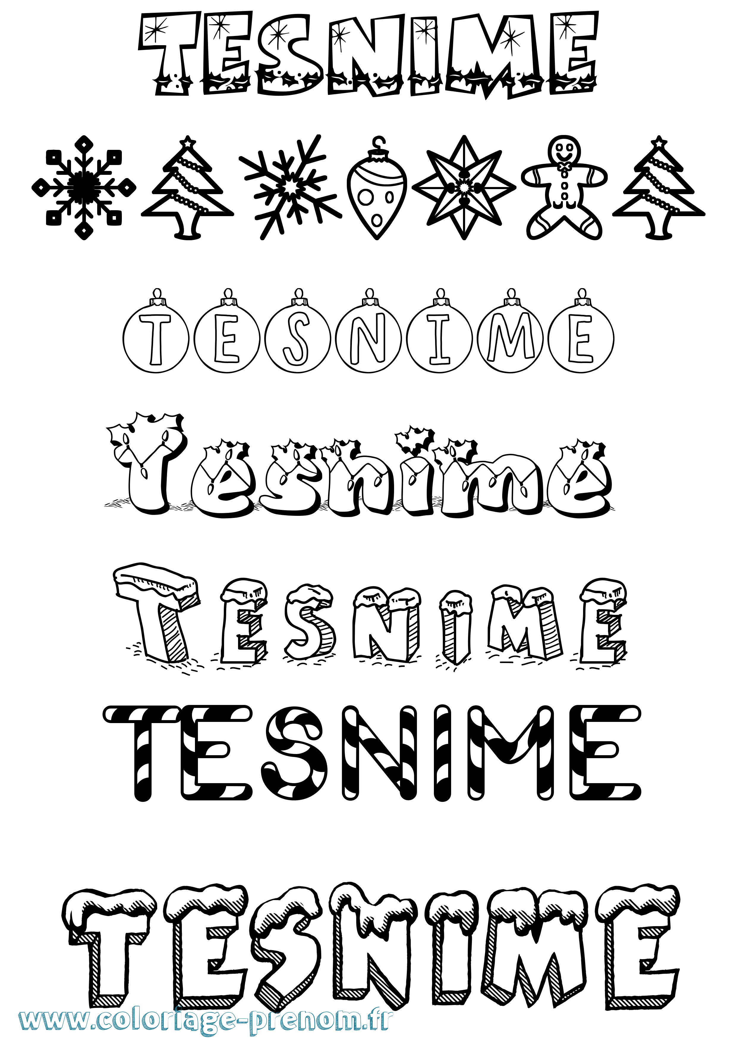 Coloriage Tesnime Noël Coloriage prénom Tesnime Noël
