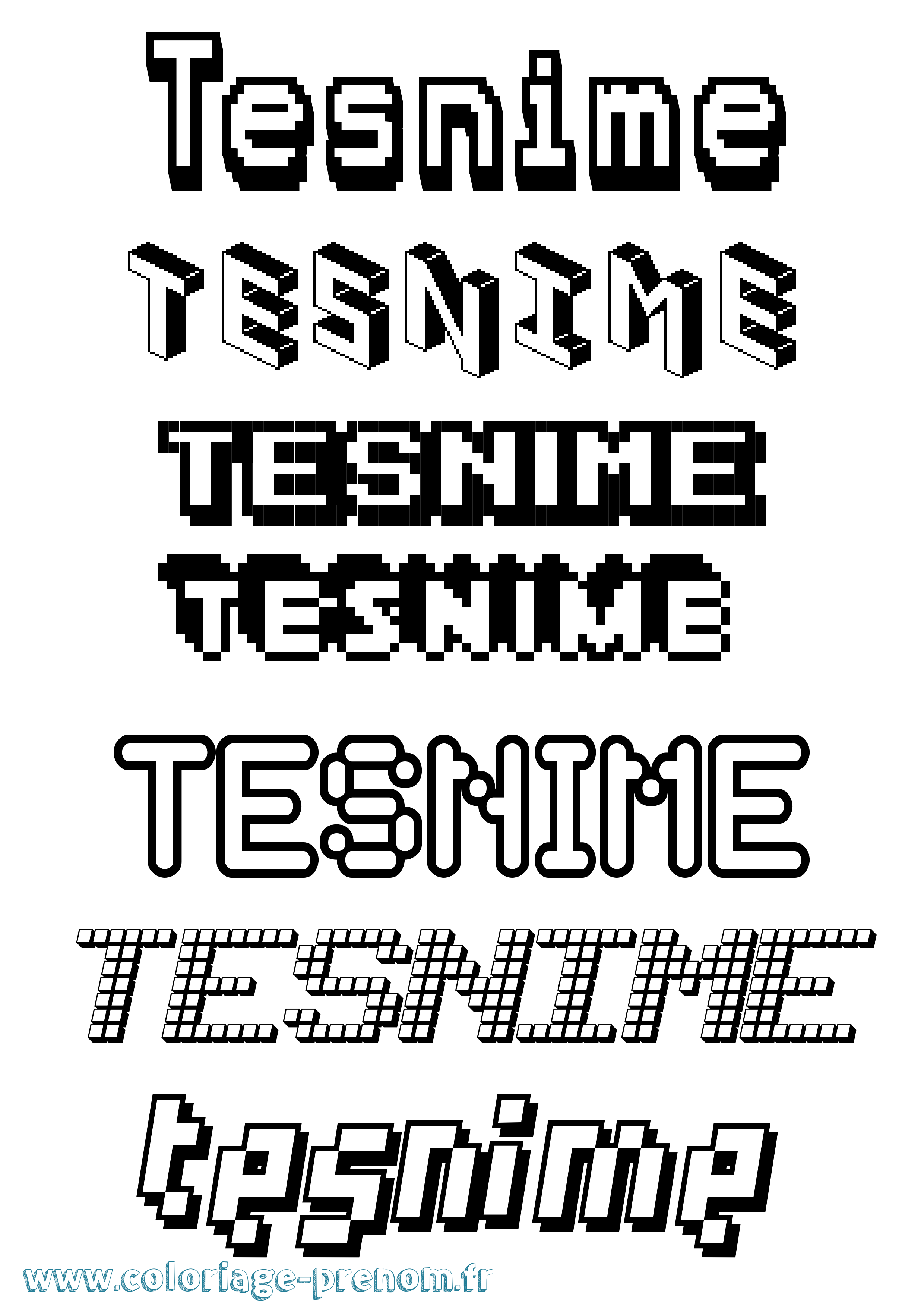 Coloriage Tesnime Pixel Coloriage prénom Tesnime Pixel