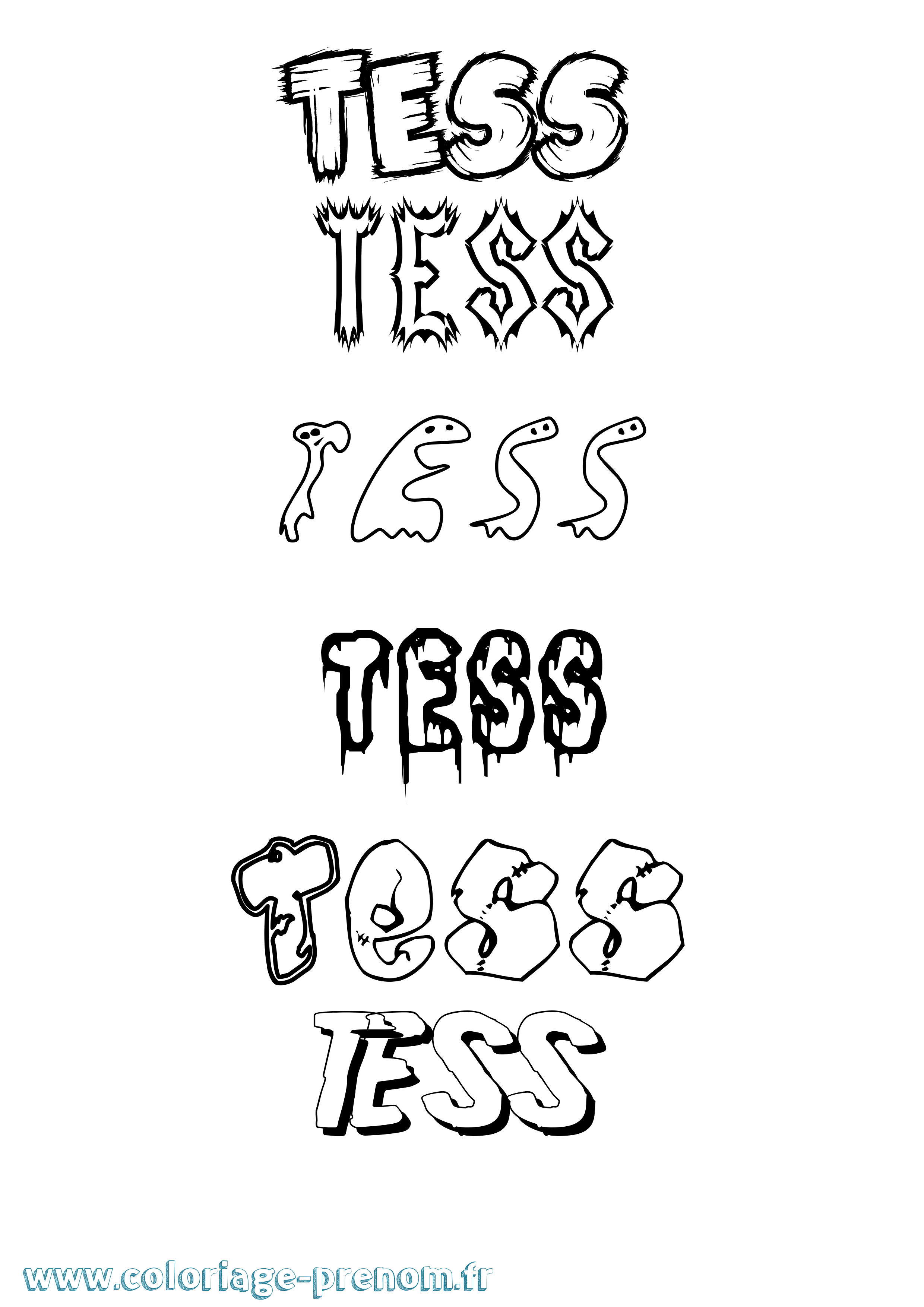 Coloriage prénom Tess Frisson