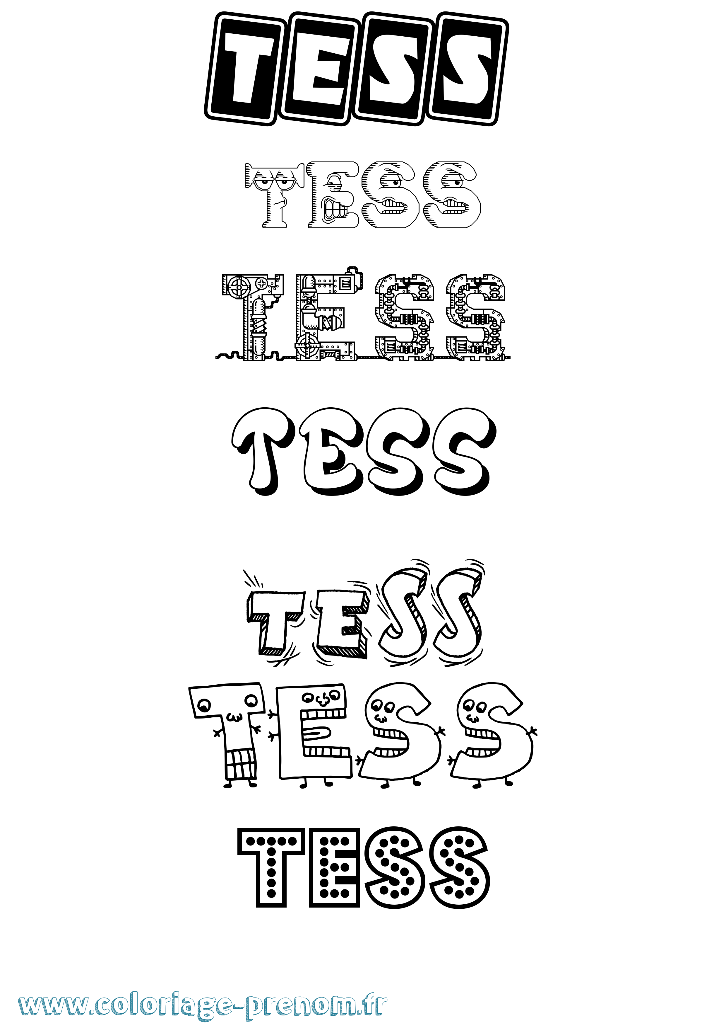 Coloriage prénom Tess Fun