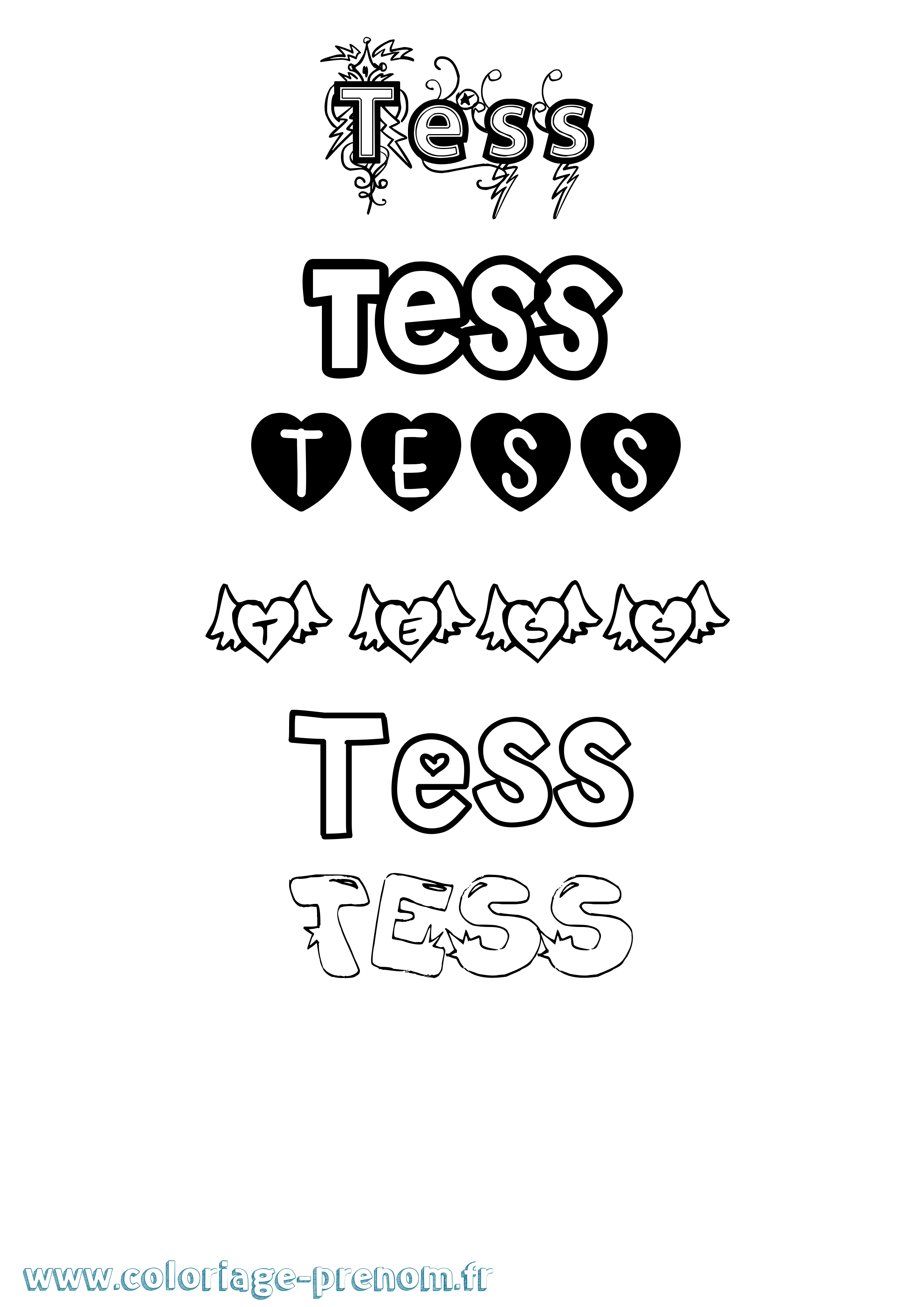 Coloriage prénom Tess Girly