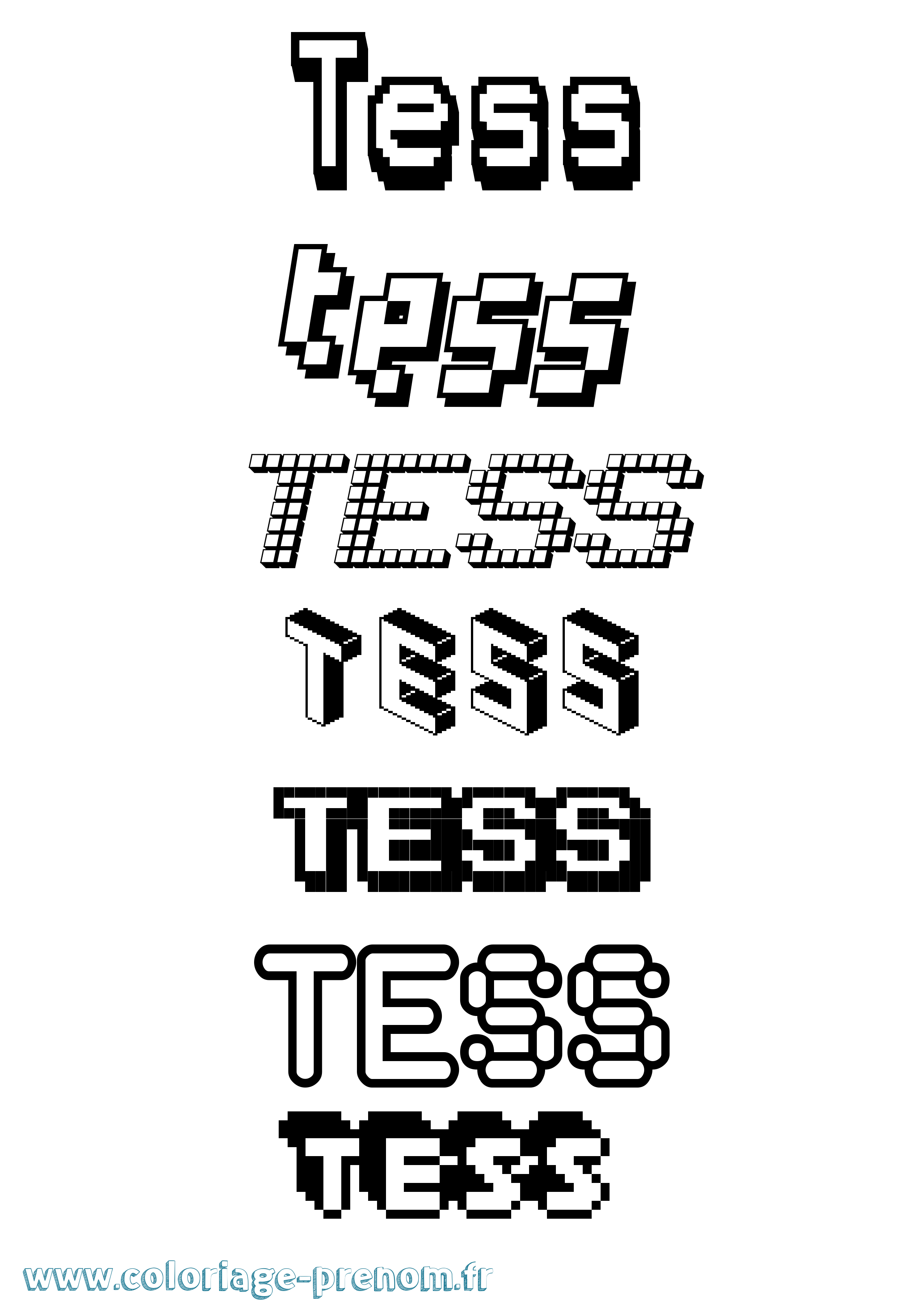 Coloriage prénom Tess Pixel