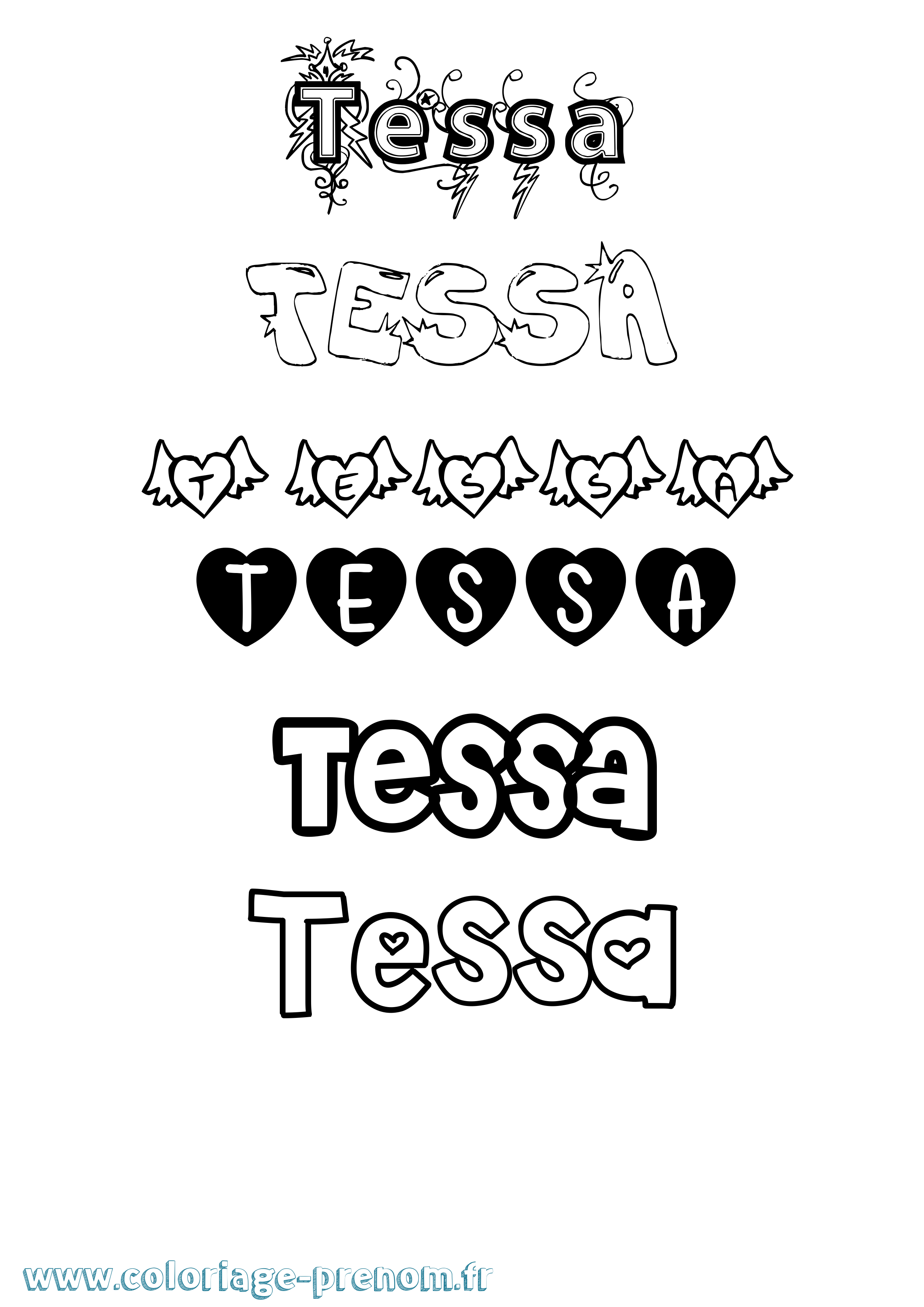 Coloriage prénom Tessa Girly