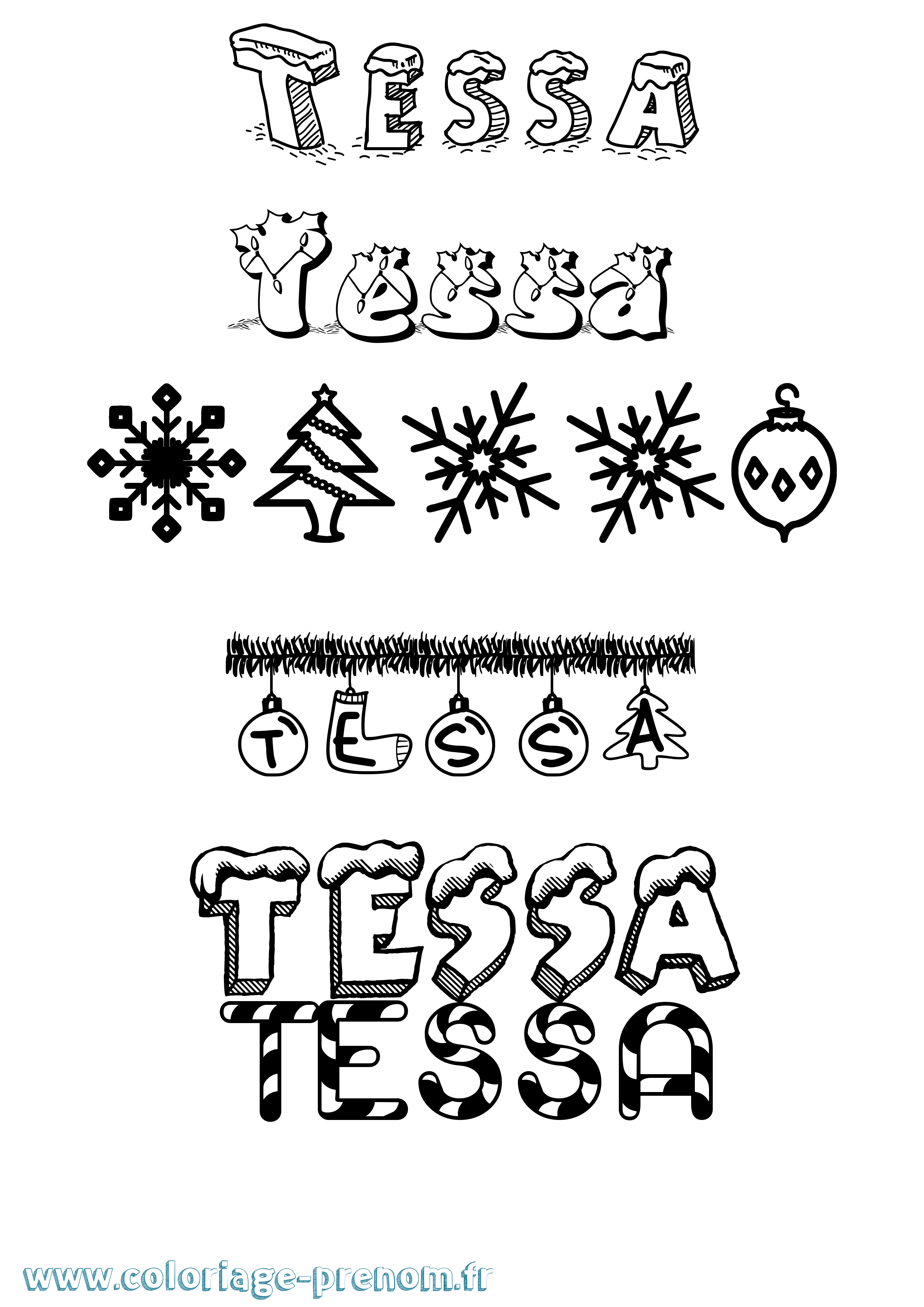 Coloriage prénom Tessa Noël