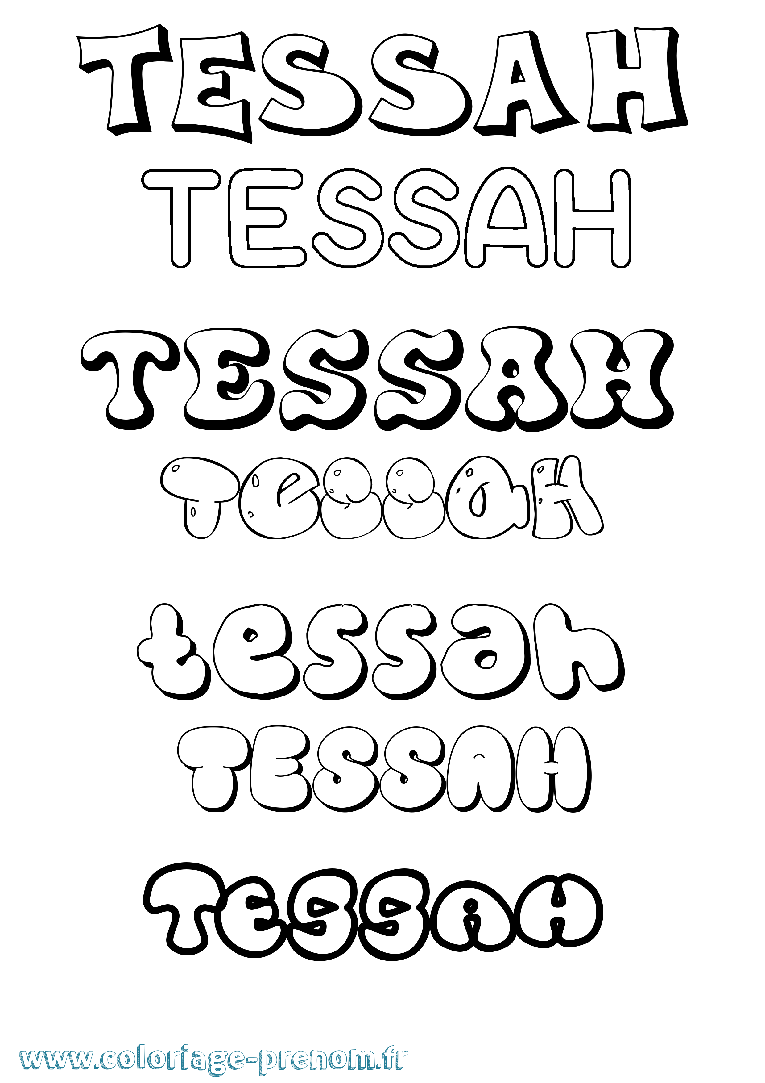 Coloriage prénom Tessah Bubble