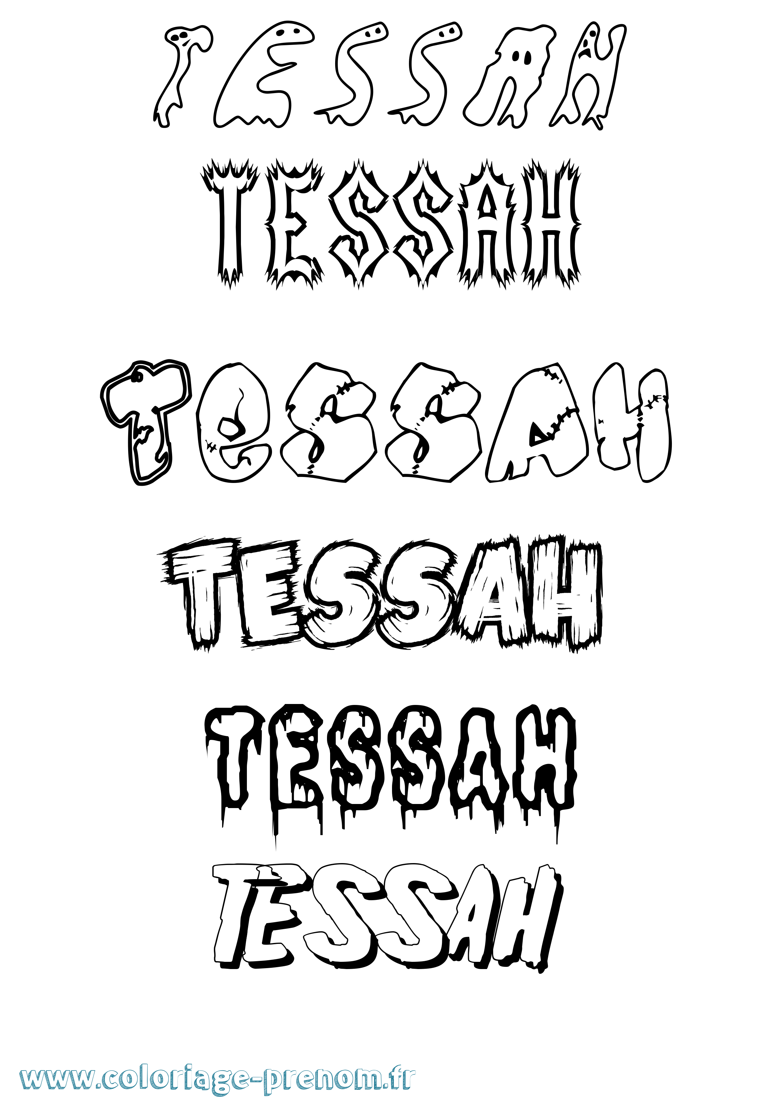 Coloriage prénom Tessah Frisson