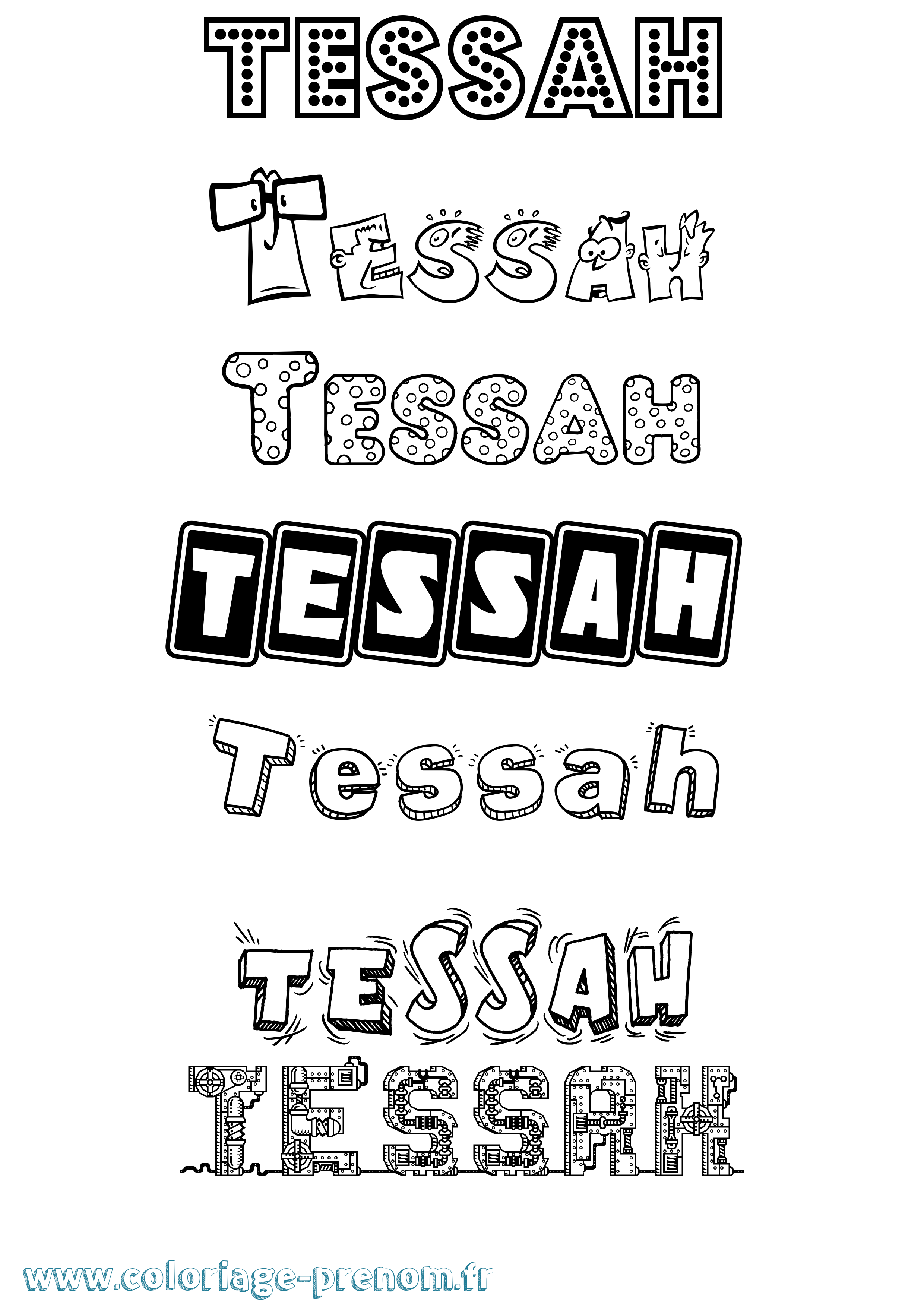 Coloriage prénom Tessah Fun
