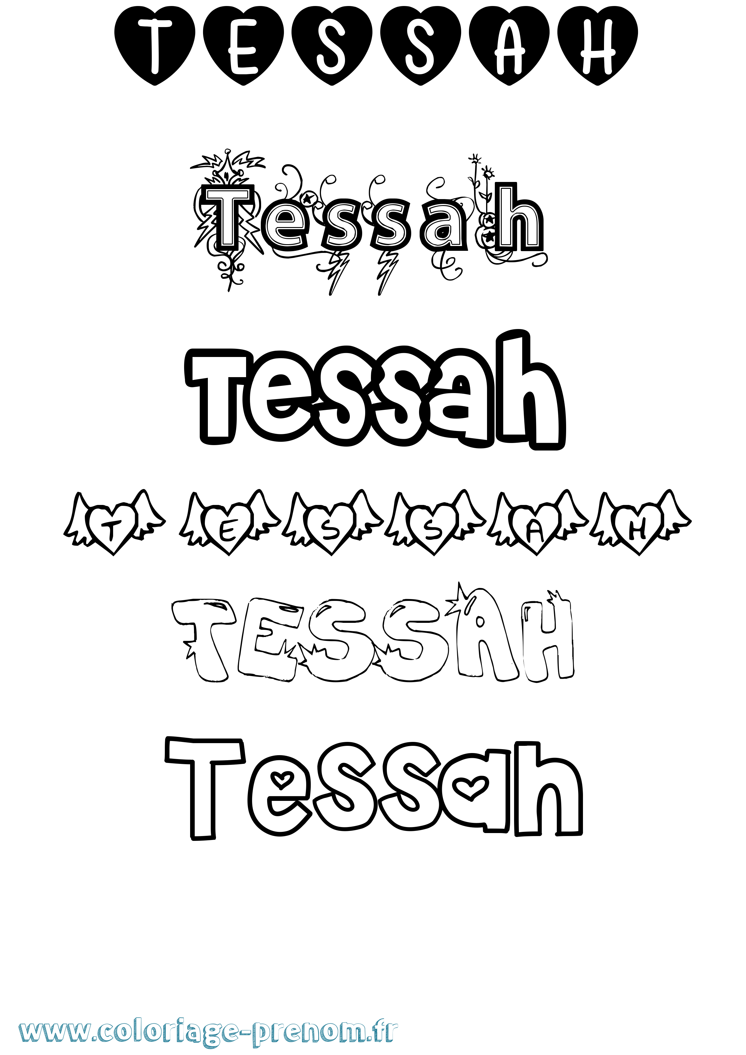 Coloriage prénom Tessah Girly