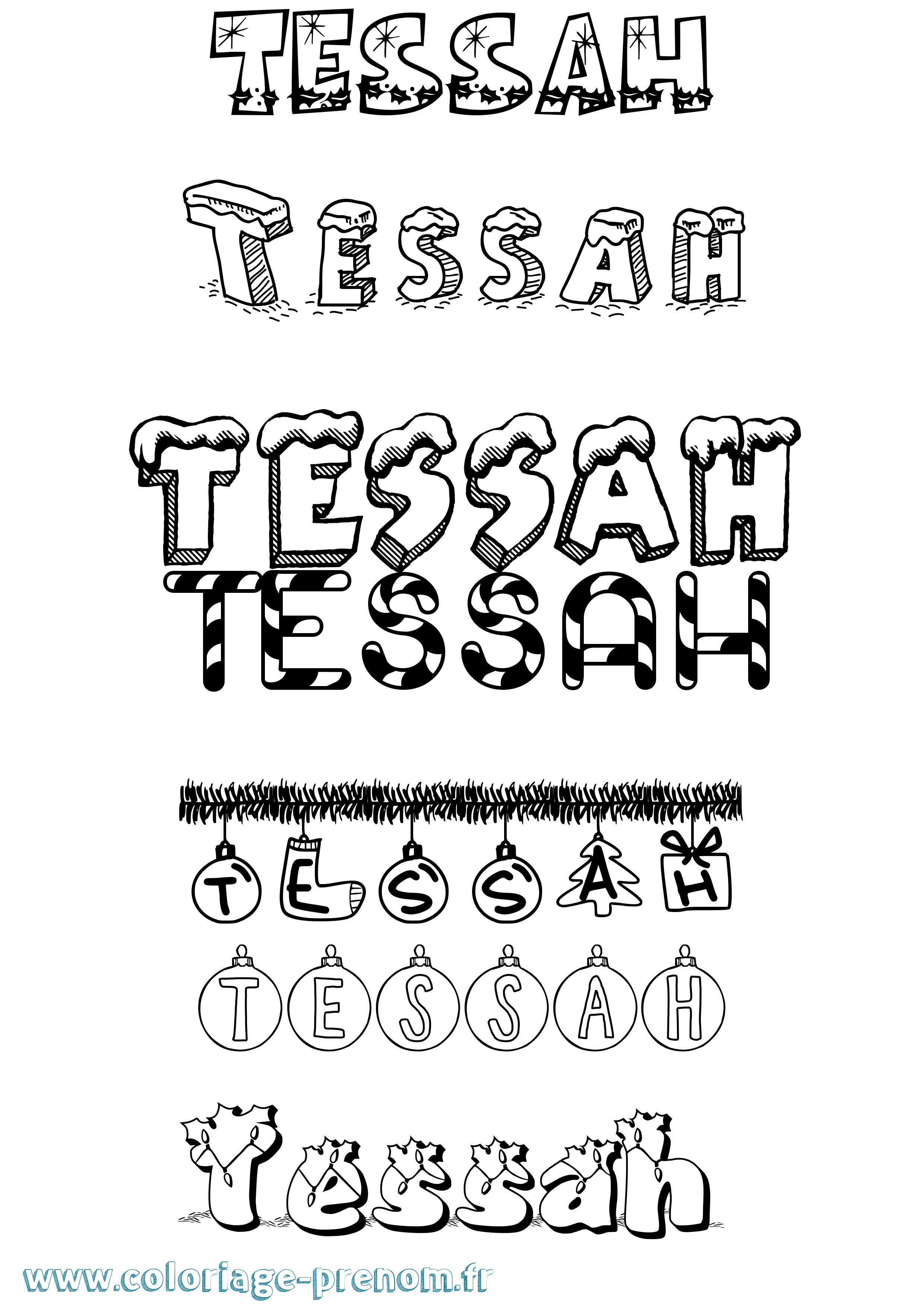 Coloriage prénom Tessah Noël