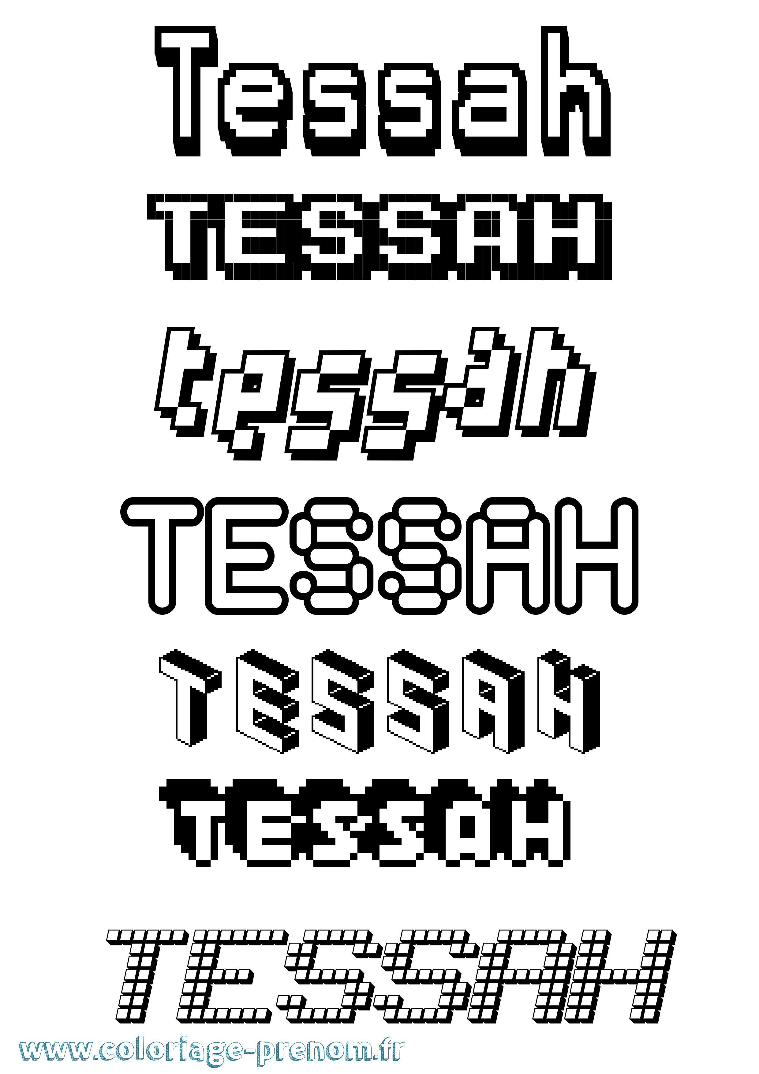 Coloriage prénom Tessah Pixel