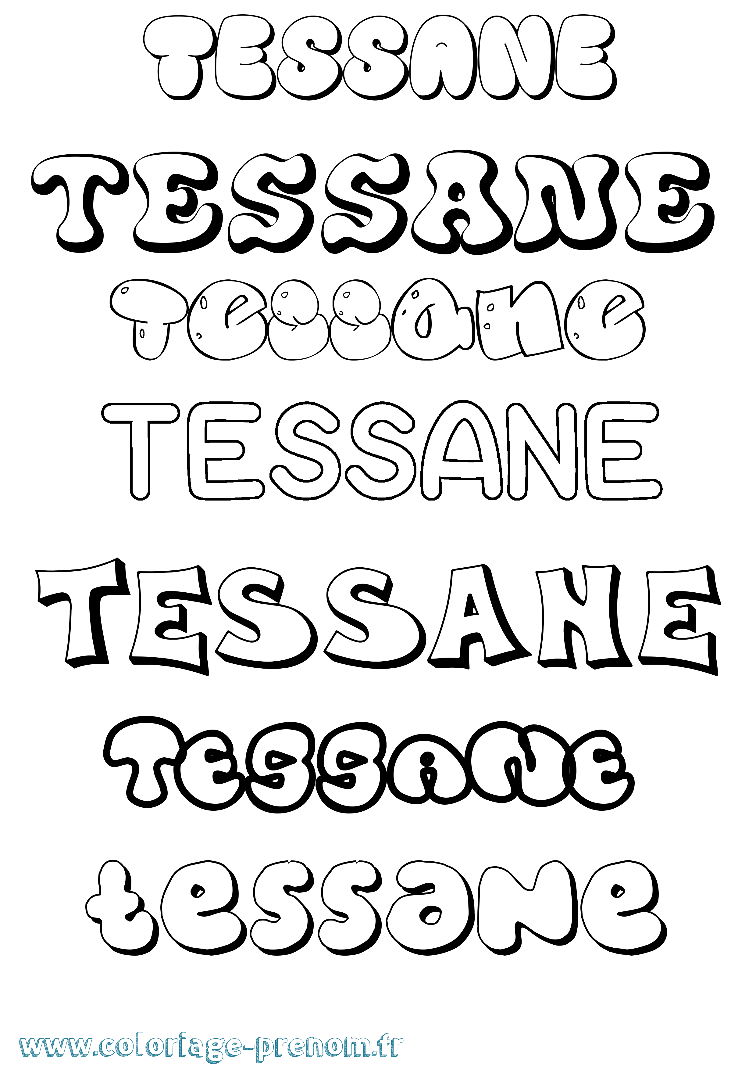 Coloriage prénom Tessane Bubble