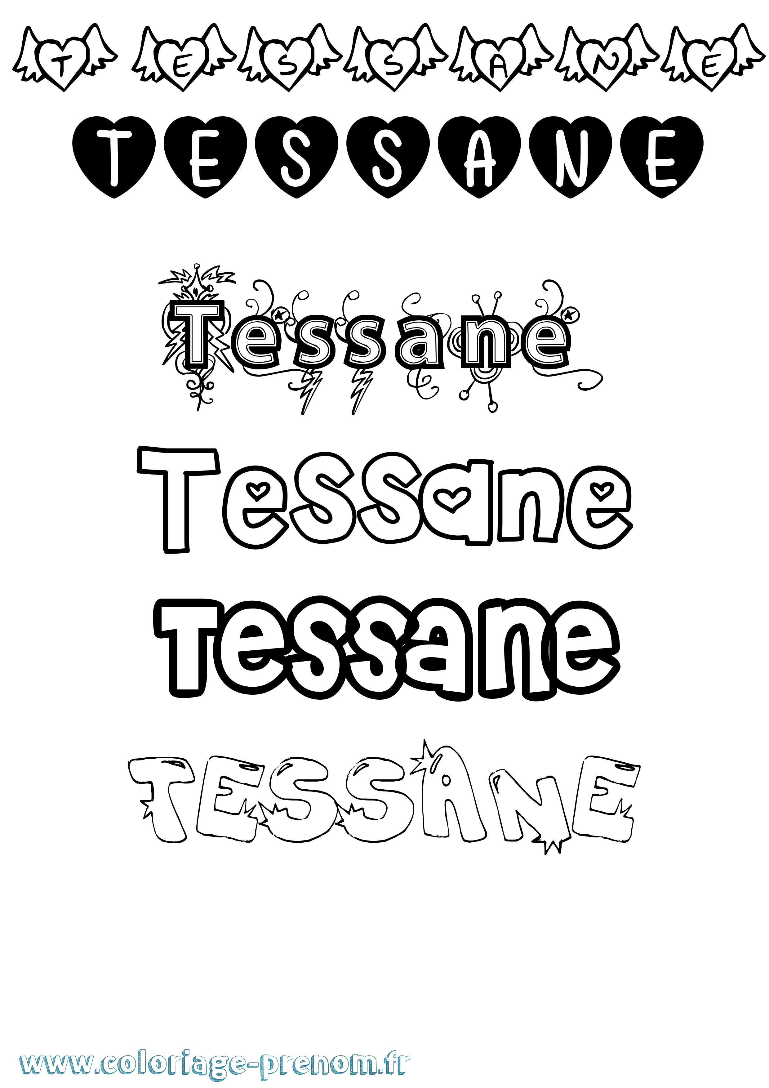 Coloriage prénom Tessane Girly