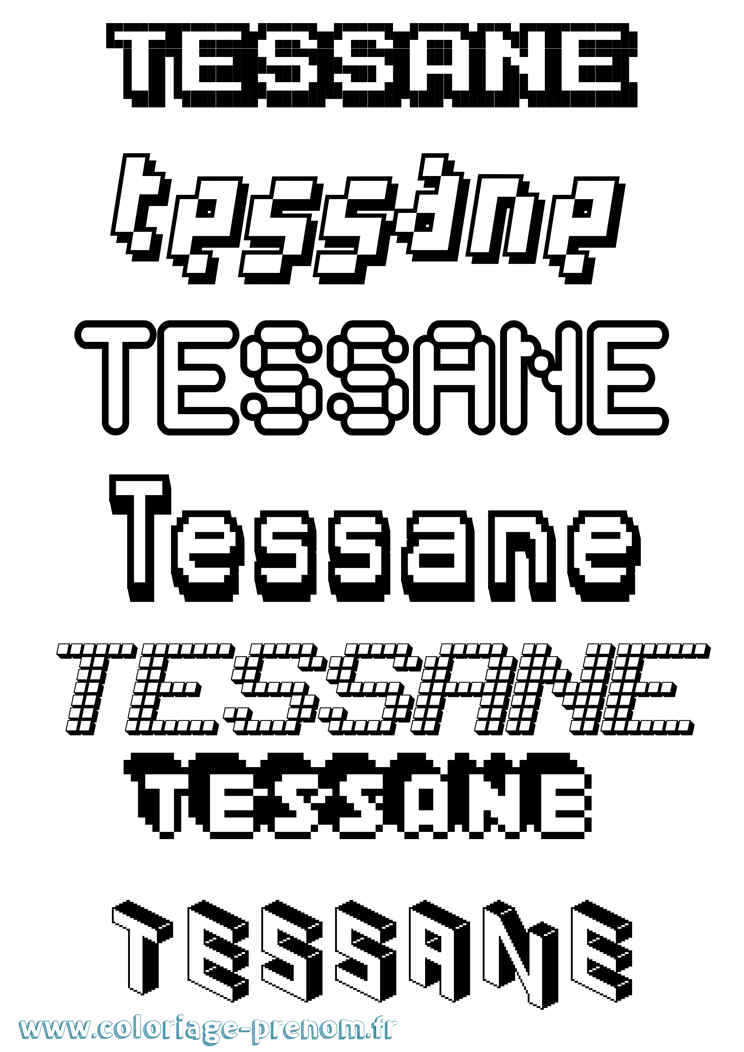 Coloriage prénom Tessane Pixel