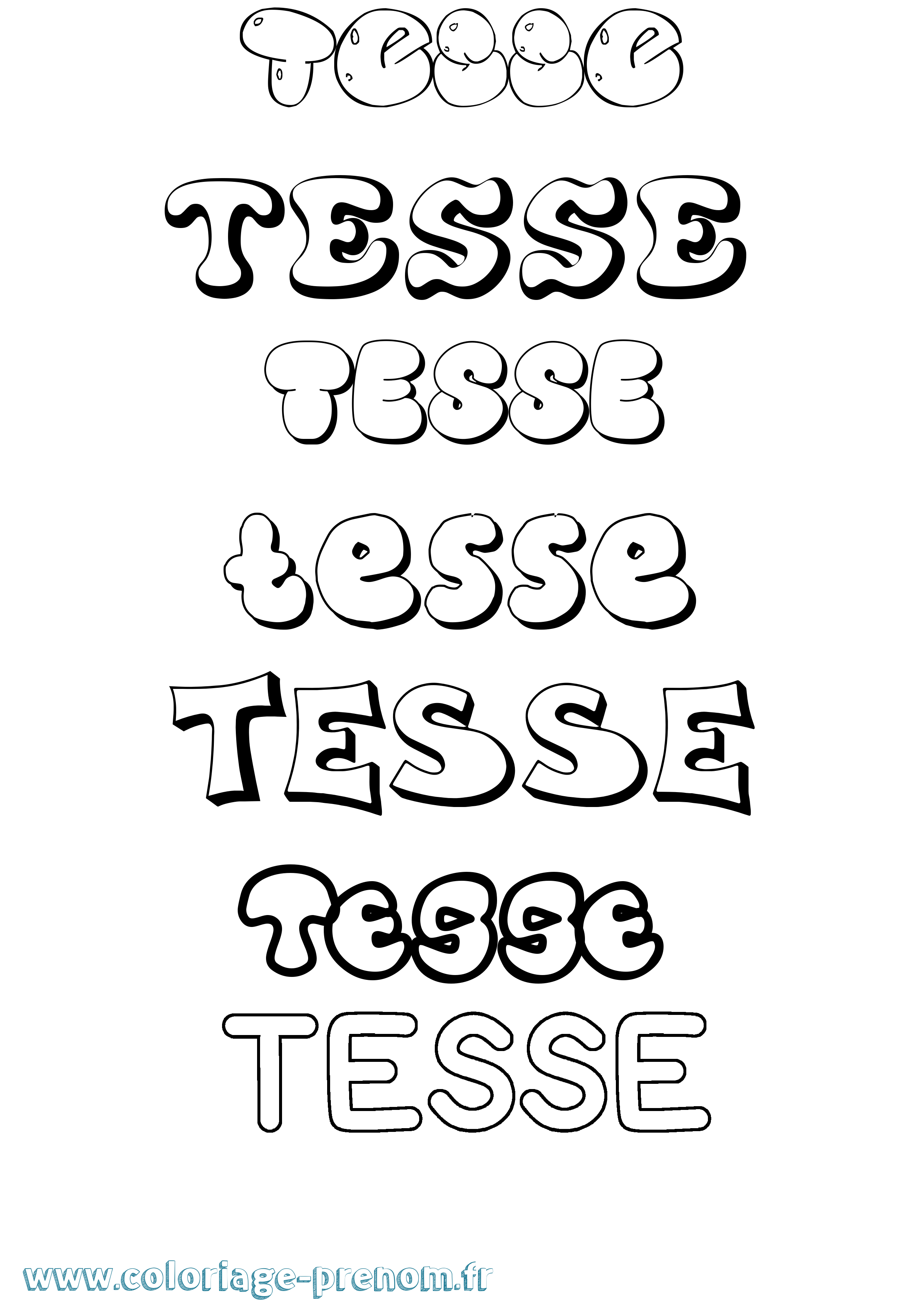 Coloriage prénom Tesse Bubble