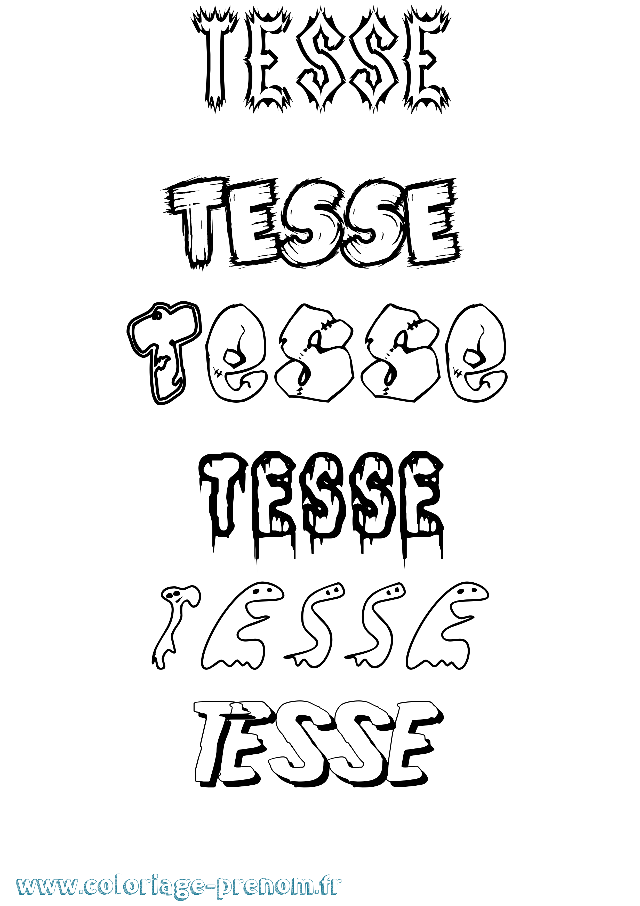 Coloriage prénom Tesse Frisson