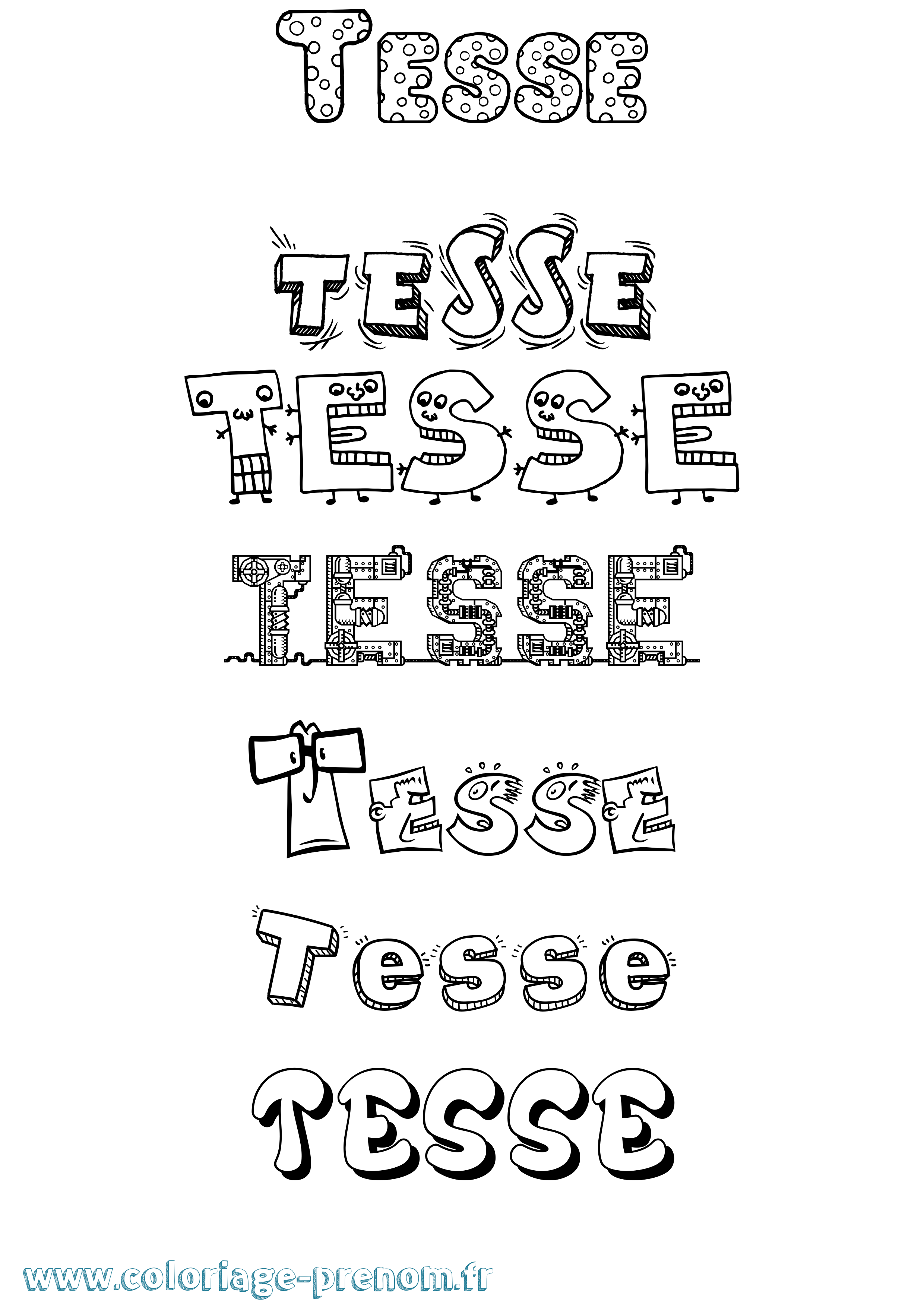 Coloriage prénom Tesse Fun
