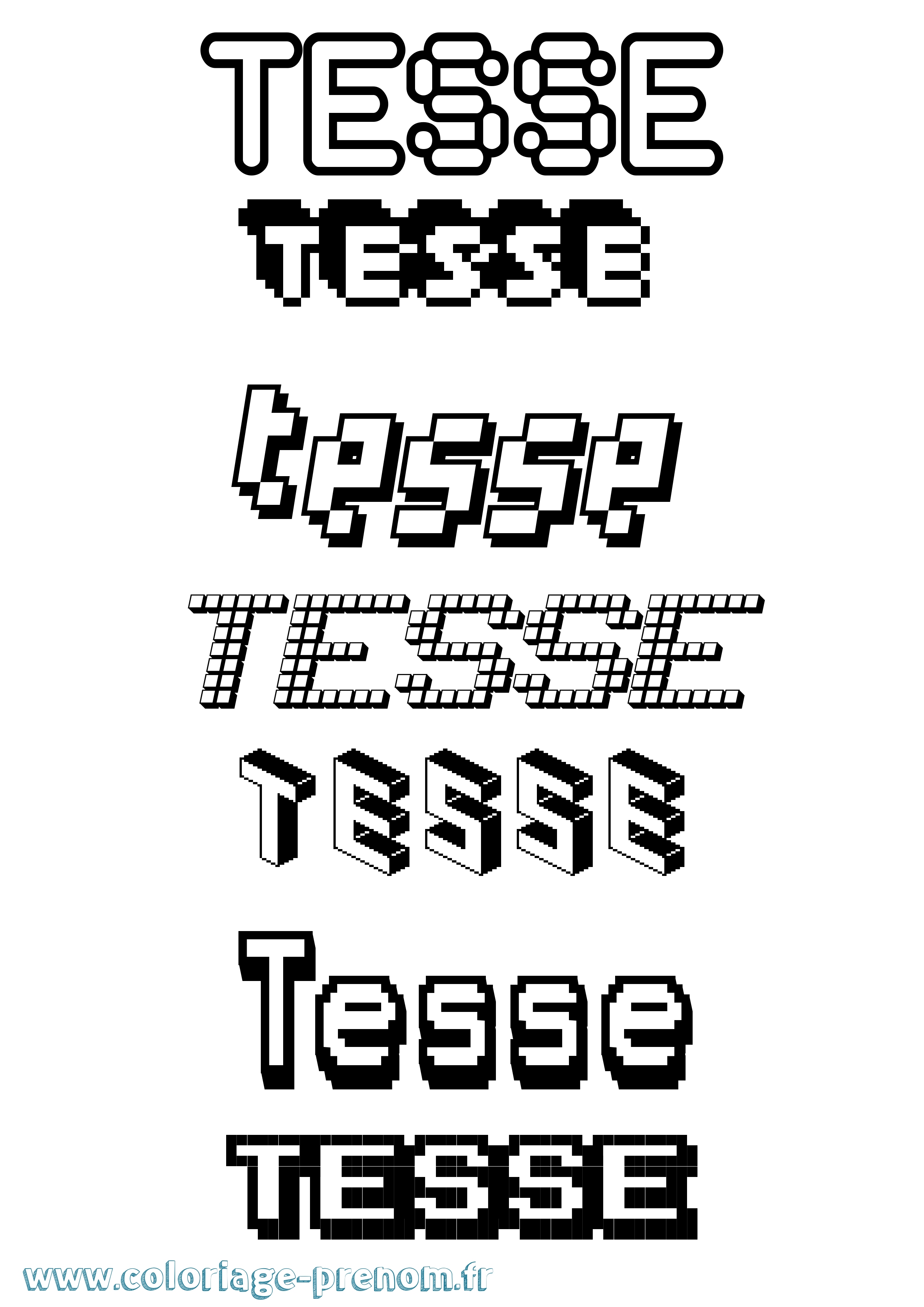 Coloriage prénom Tesse Pixel