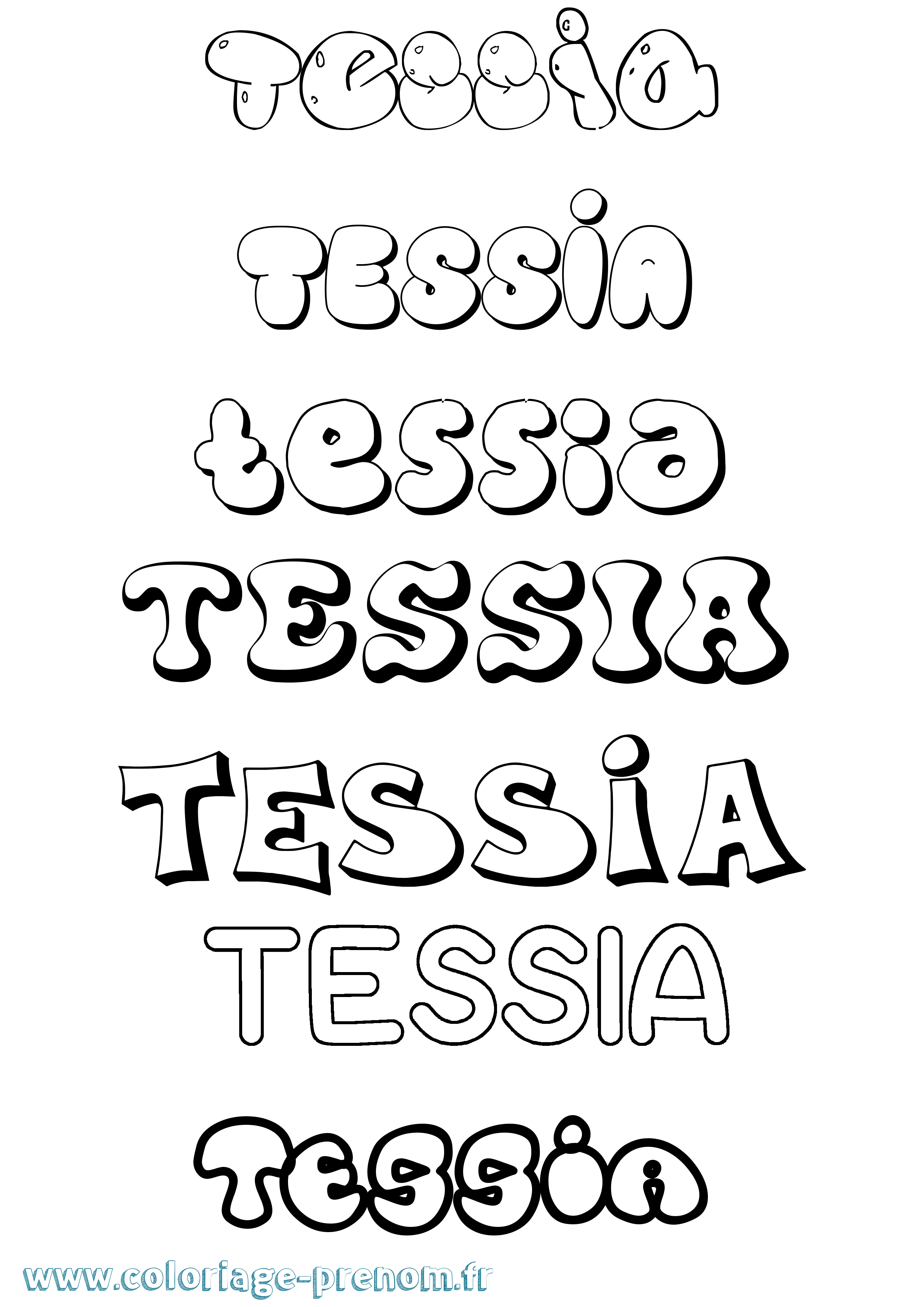 Coloriage prénom Tessia Bubble