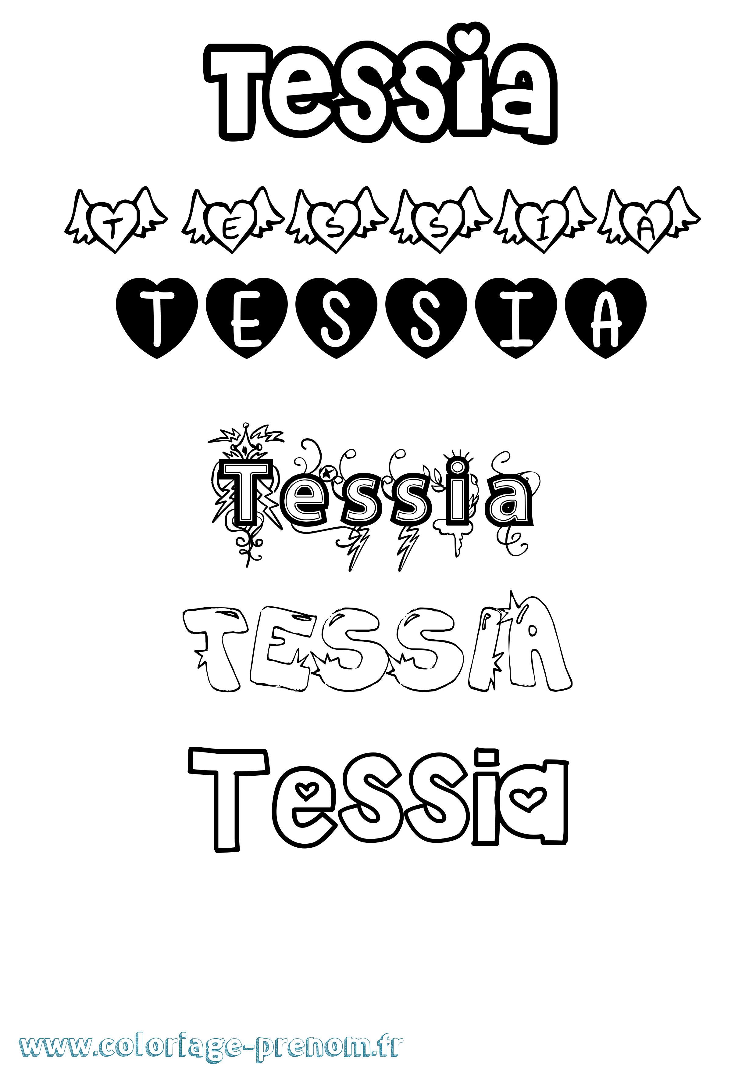 Coloriage prénom Tessia Girly
