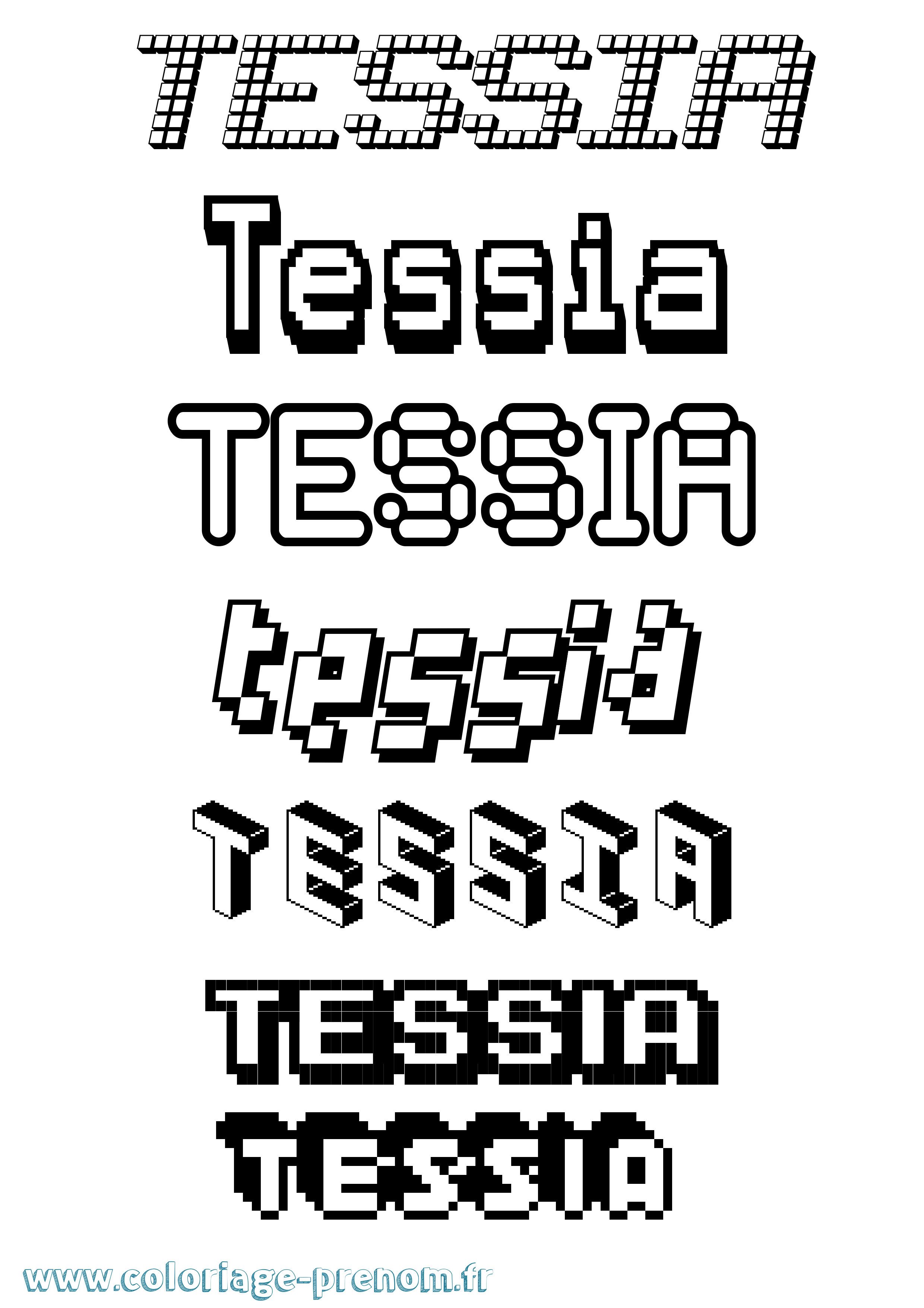 Coloriage prénom Tessia Pixel