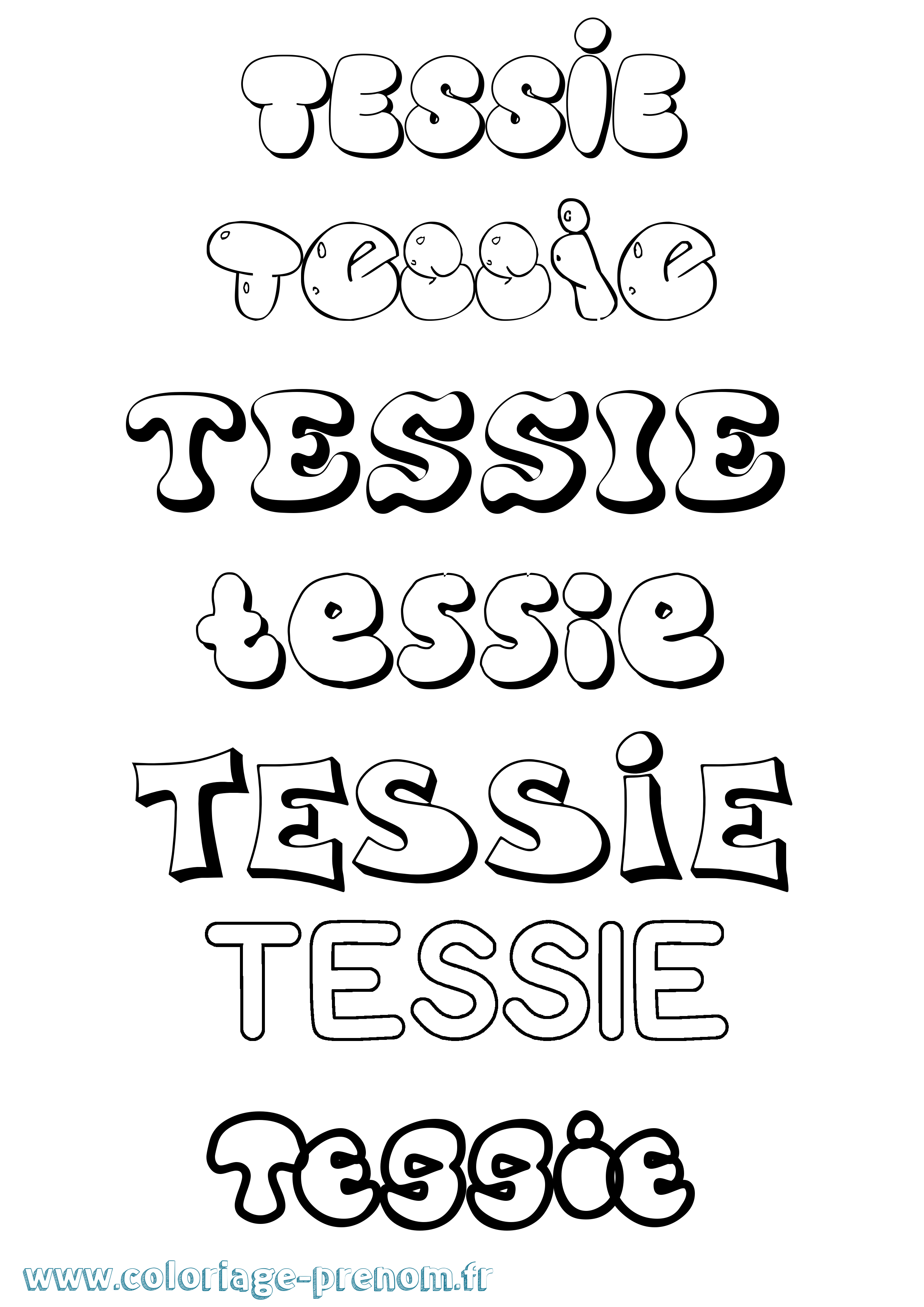 Coloriage prénom Tessie Bubble