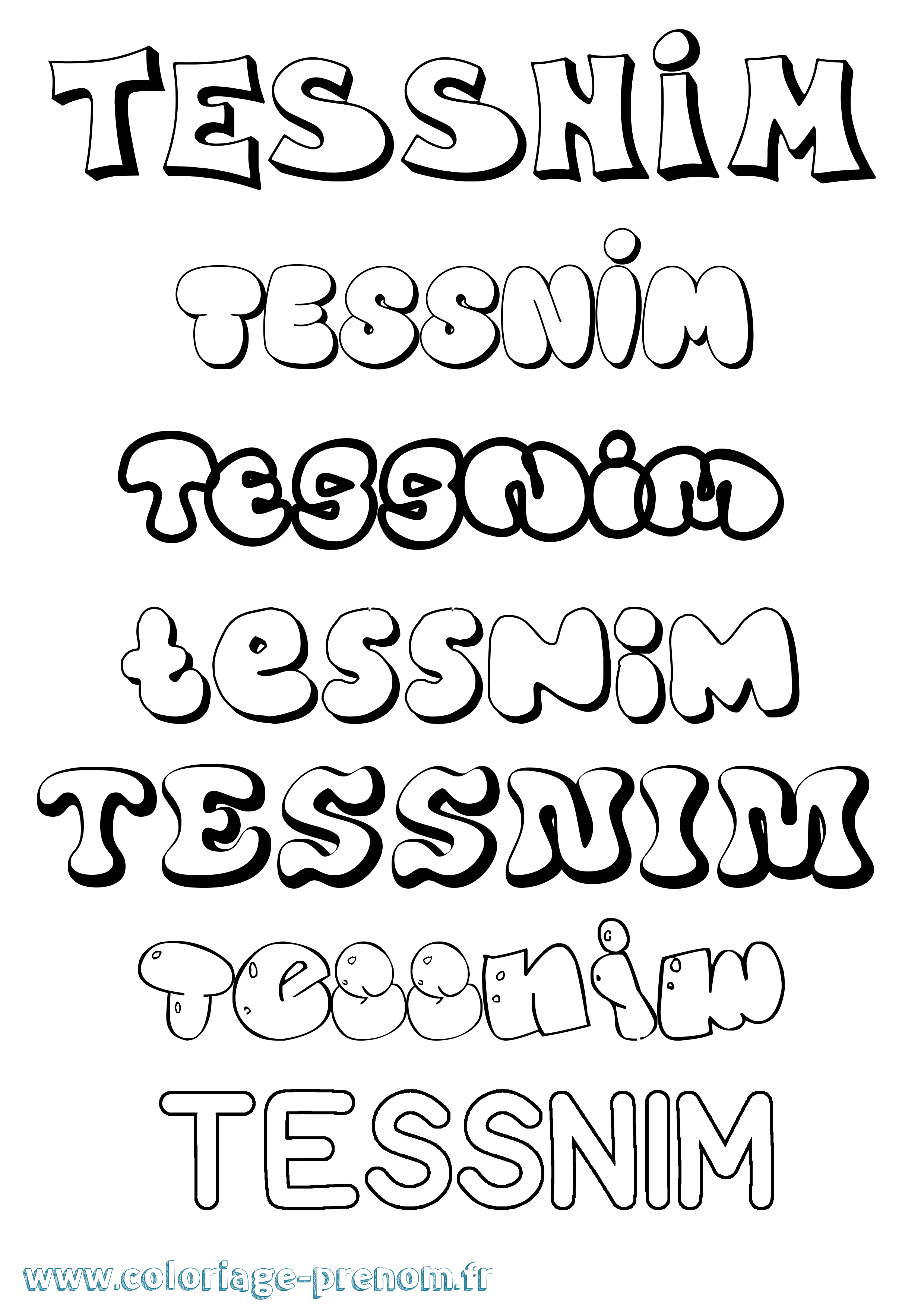 Coloriage prénom Tessnim Bubble