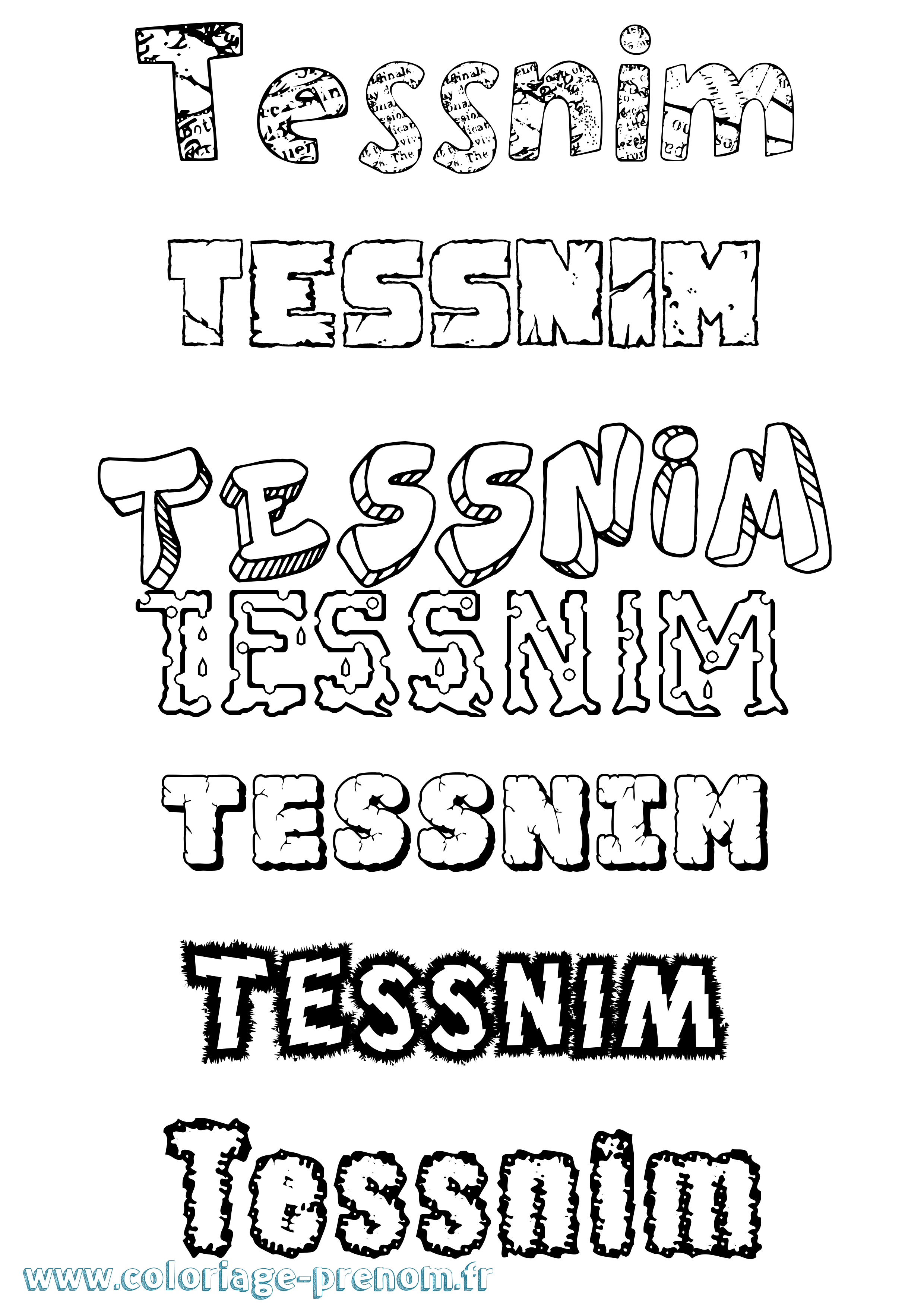 Coloriage prénom Tessnim Destructuré