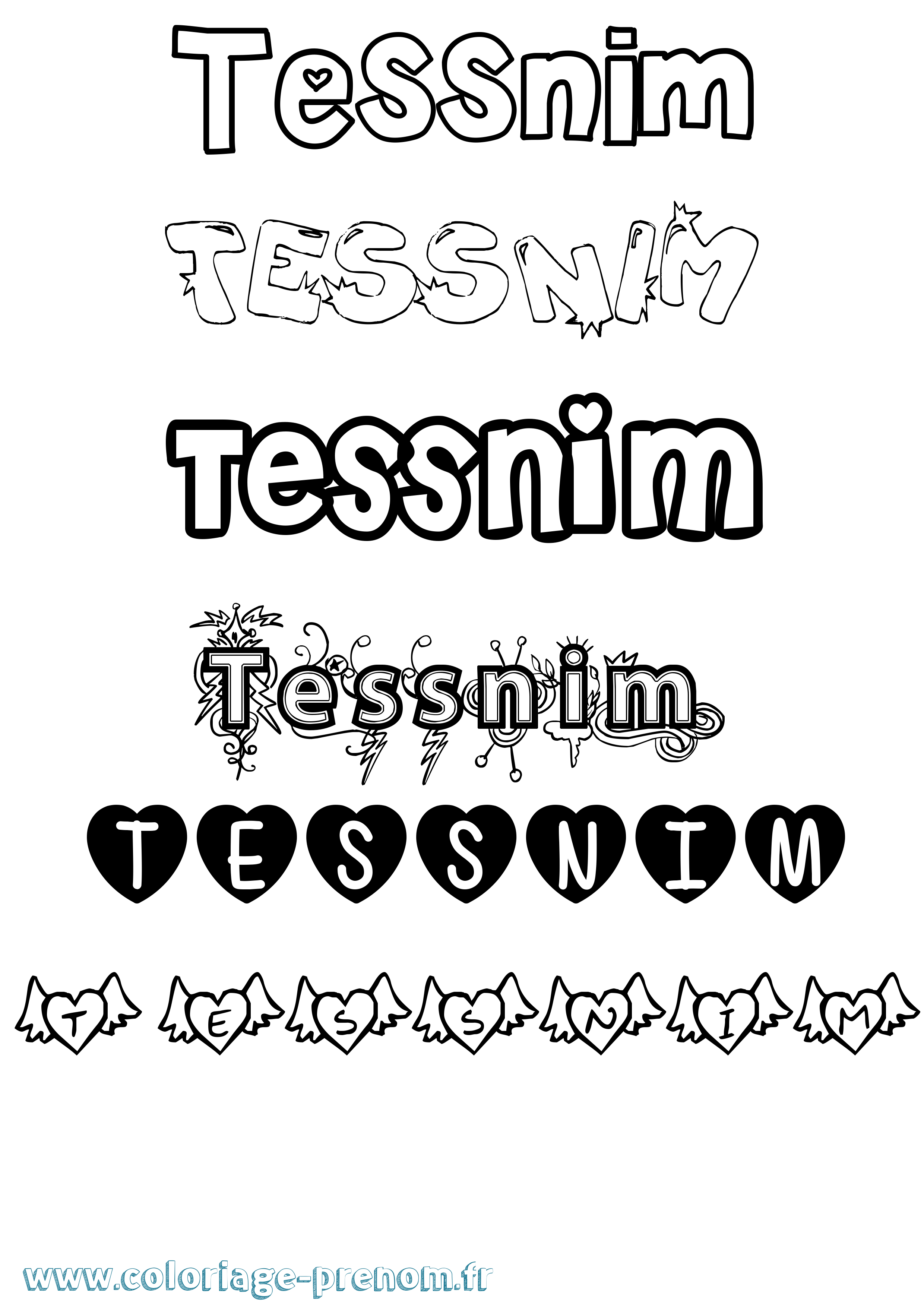 Coloriage prénom Tessnim Girly
