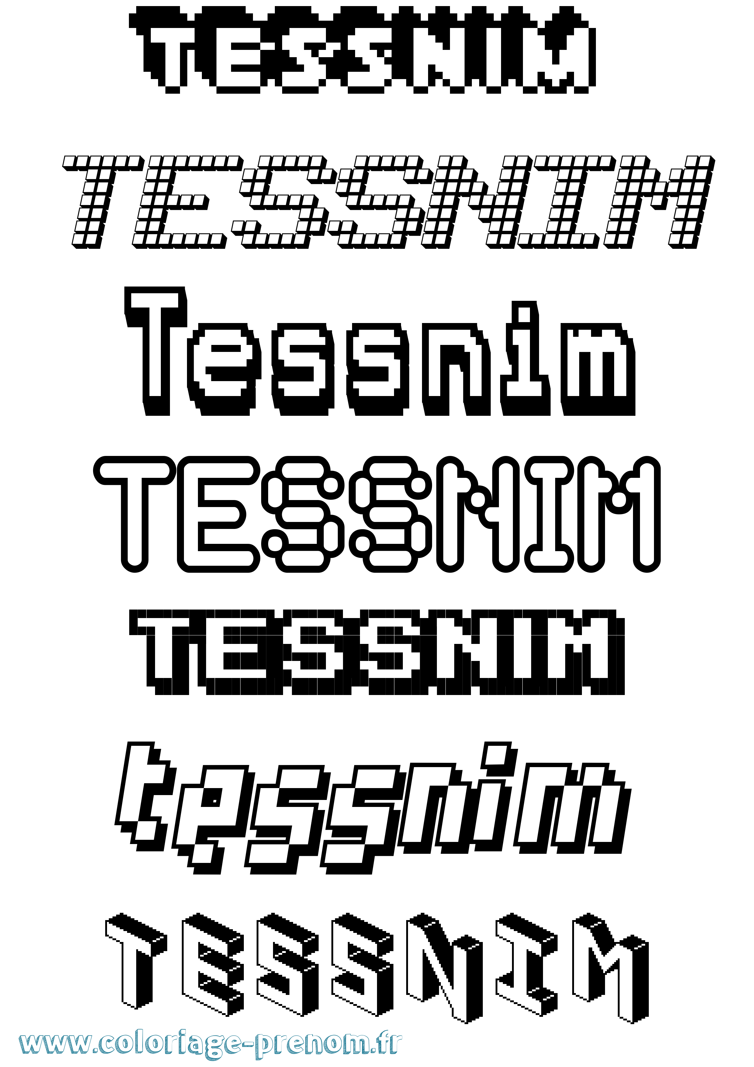 Coloriage prénom Tessnim Pixel