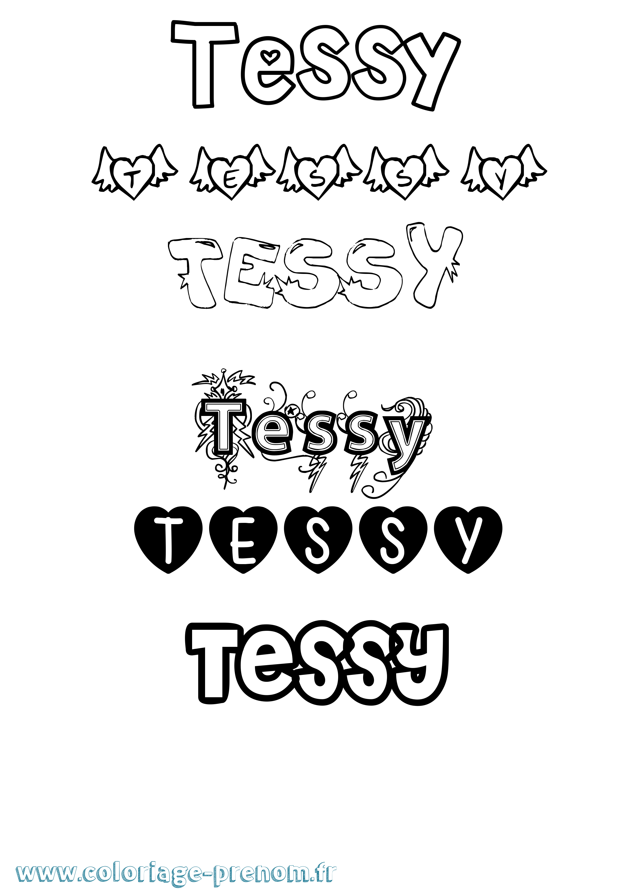 Coloriage prénom Tessy Girly