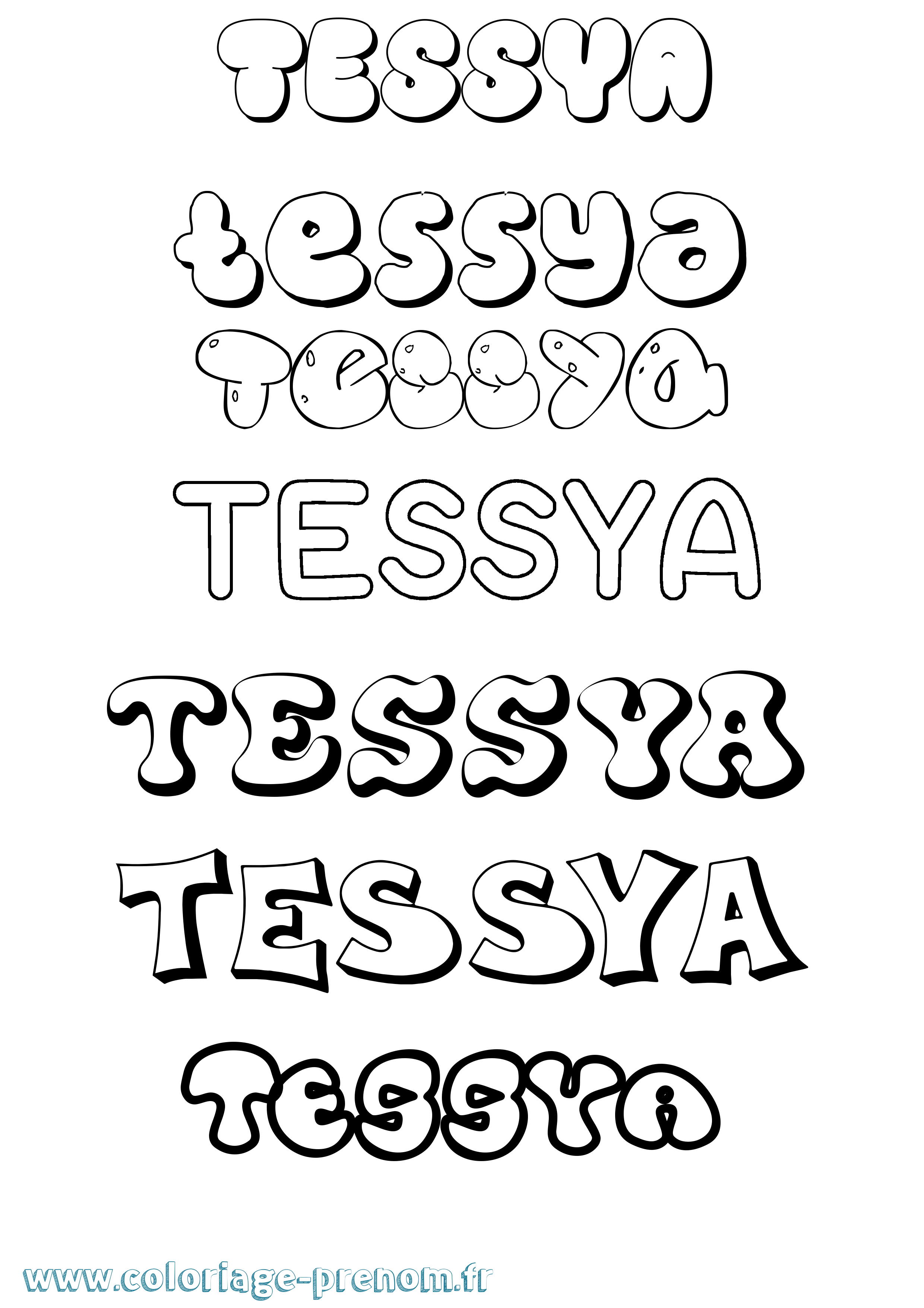 Coloriage prénom Tessya Bubble