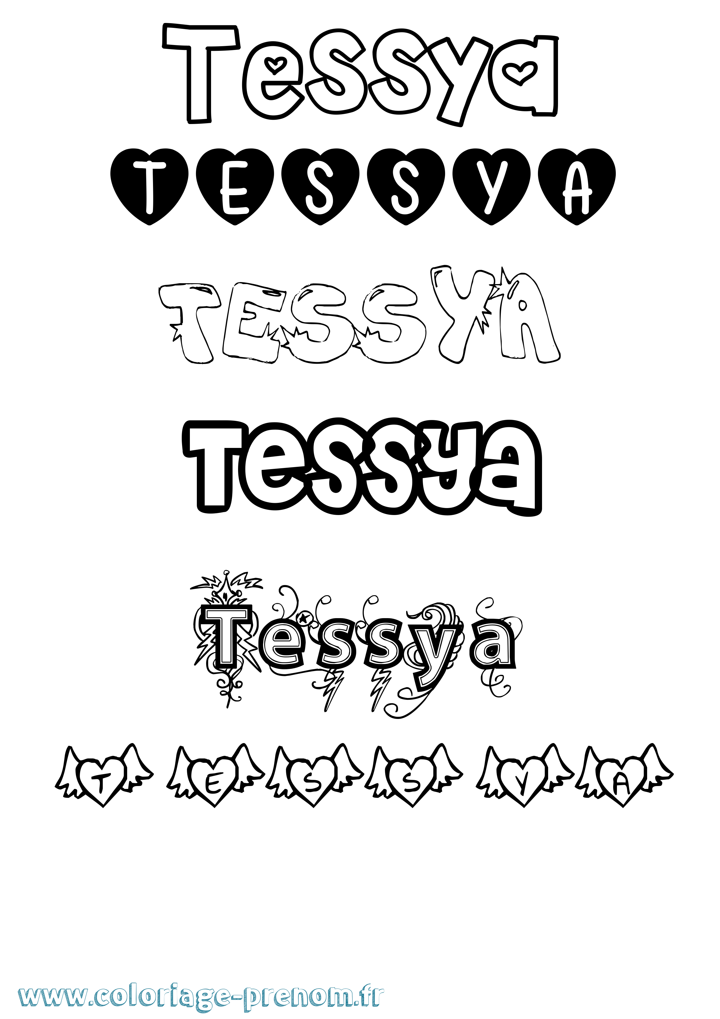 Coloriage prénom Tessya Girly
